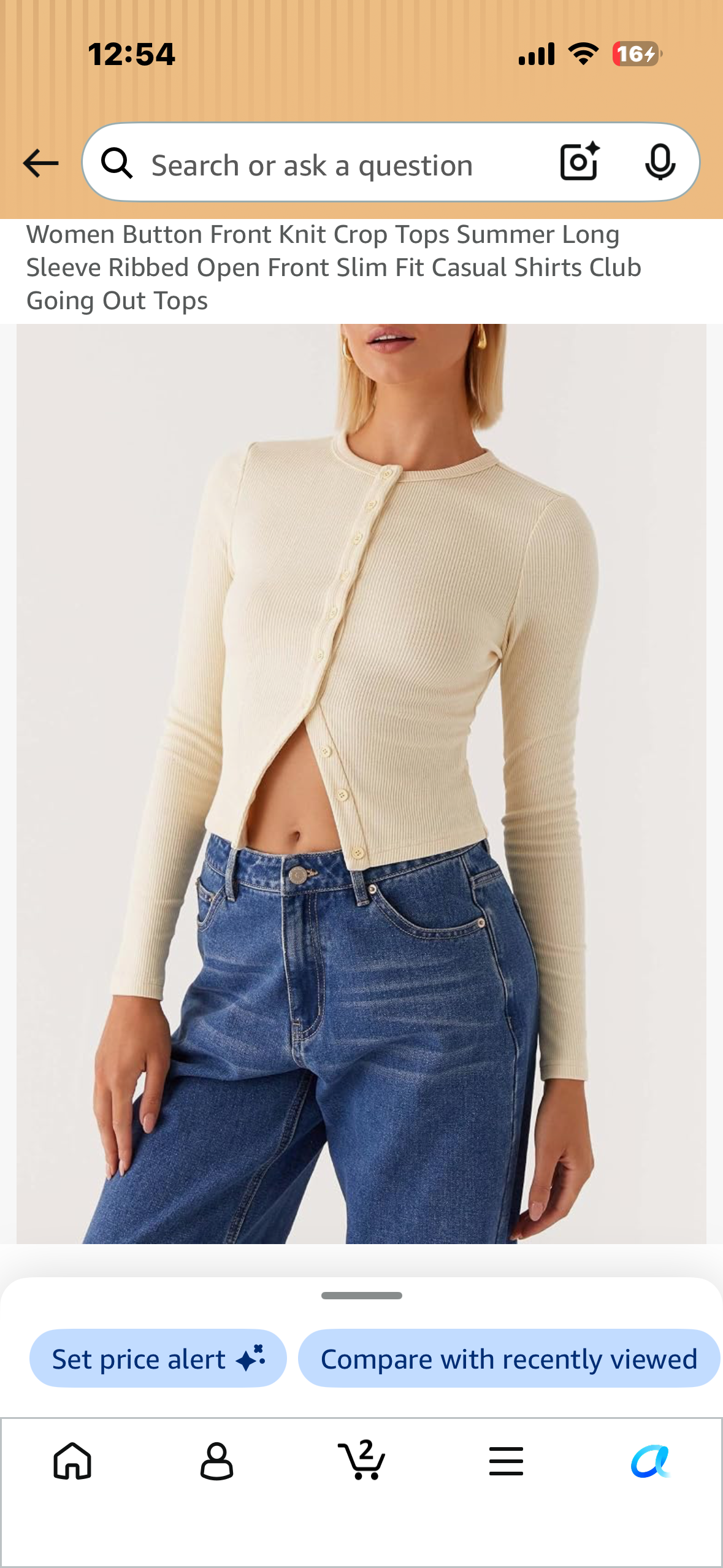 Women Button Front Knit Crop Top, Summer Long Sleeve Ribbed Open Front Slim Fit Casual Top (Size Medium)