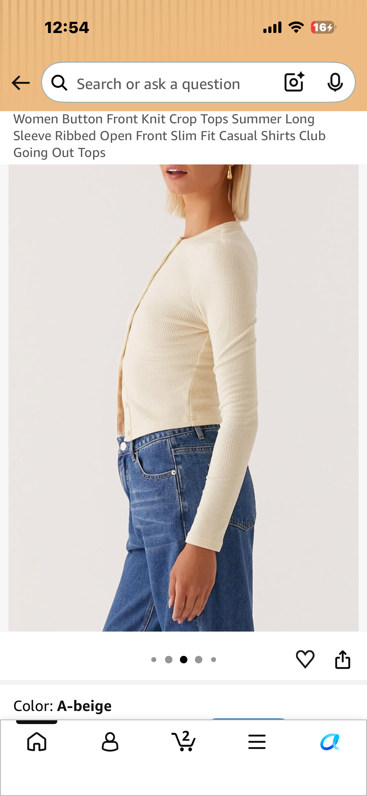 Women Button Front Knit Crop Top, Summer Long Sleeve Ribbed Open Front Slim Fit Casual Top (Size Medium)