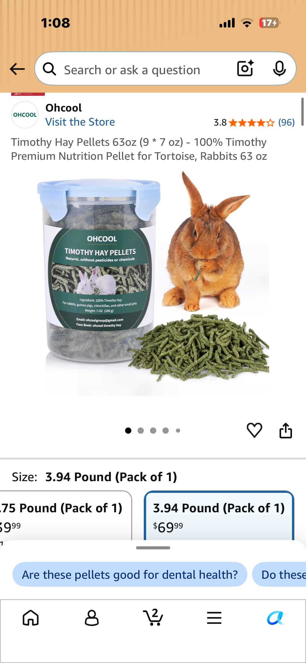 Timothy Hay Pellets 63oz (9 * 7 oz) - 100% Timothy Premium Nutrition Pellet for Tortoise, Rabbits 63 oz