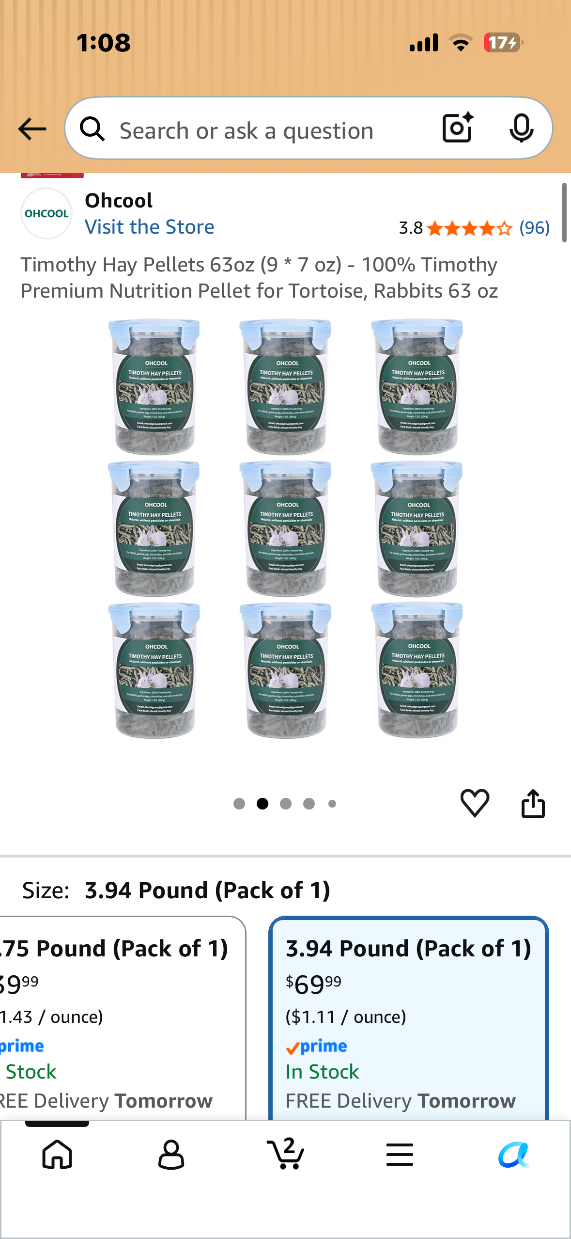 Timothy Hay Pellets 63oz (9 * 7 oz) - 100% Timothy Premium Nutrition Pellet for Tortoise, Rabbits 63 oz