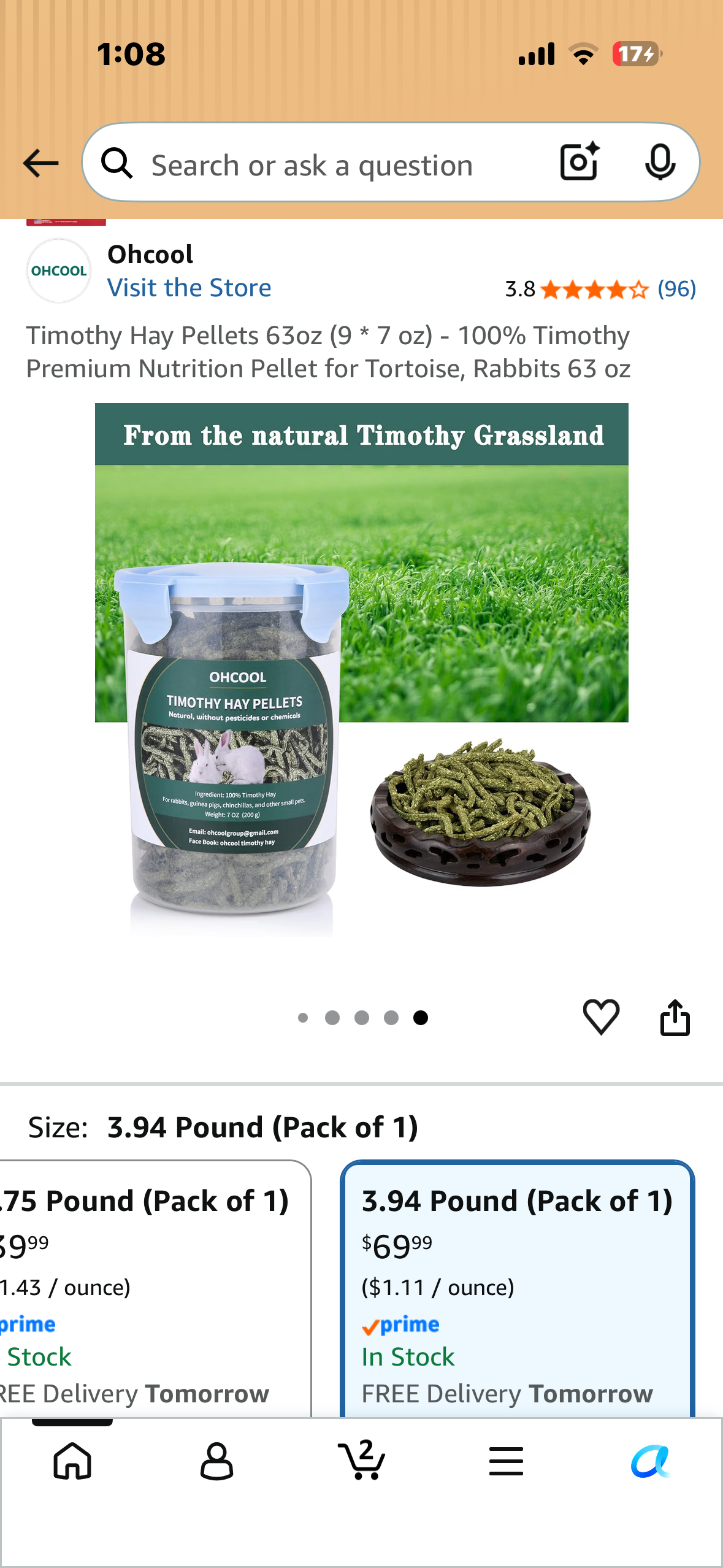 Timothy Hay Pellets 63oz (9 * 7 oz) - 100% Timothy Premium Nutrition Pellet for Tortoise, Rabbits 63 oz