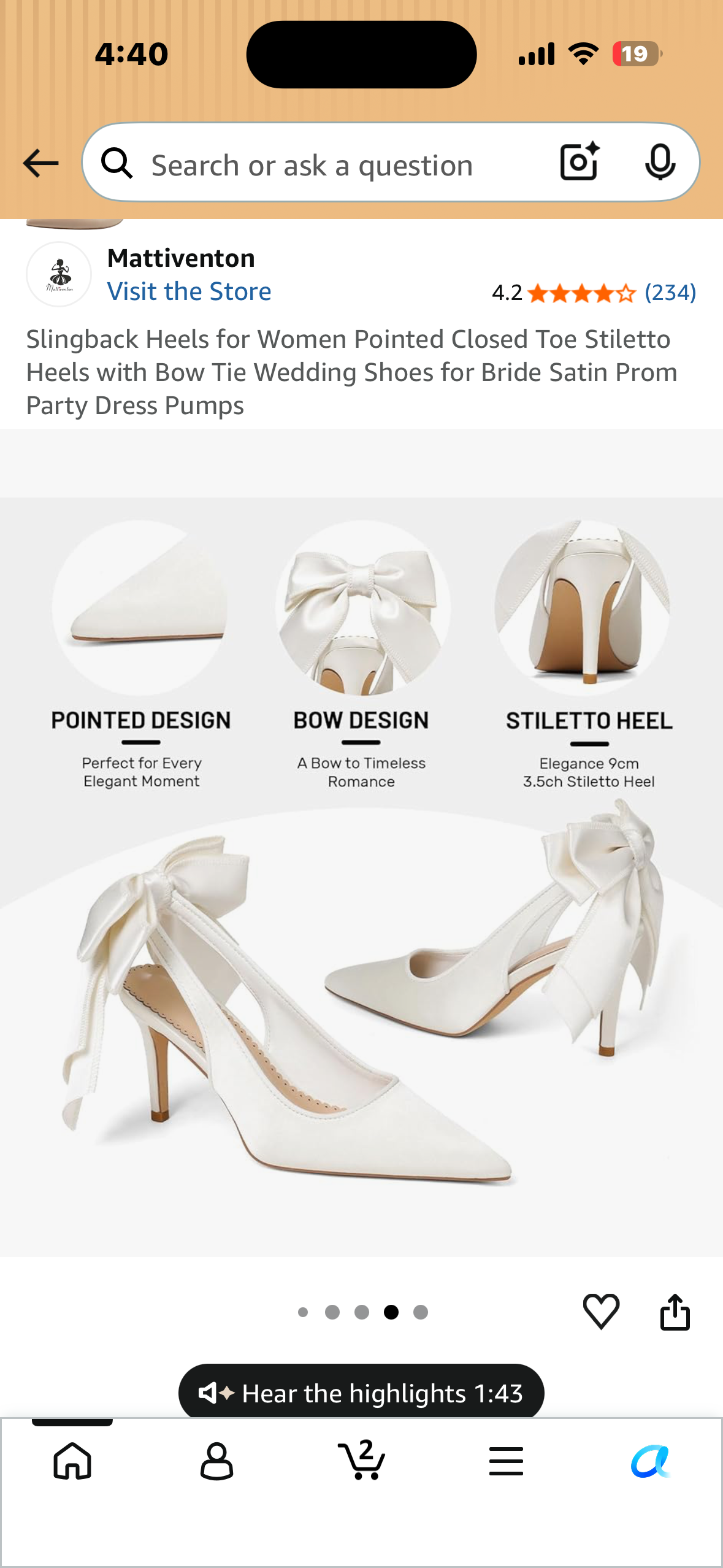 Slingback Heels, Pointed Closed Toe Stiletto Heels with Bow Tie, Formal Wear Shoes, Dress Pumps (Size 6)