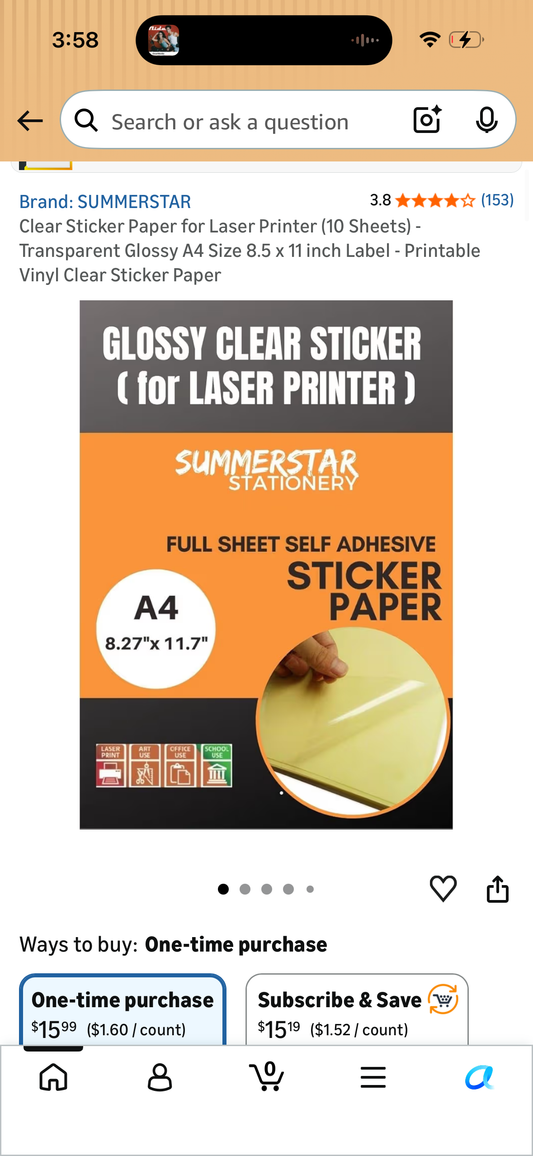 Clear Sticker Paper for Laser Printer (10 Sheets) - Transparent Glossy A4 Size 8.5 x 11 inch Label - Printable Vinyl Clear Sticker Paper