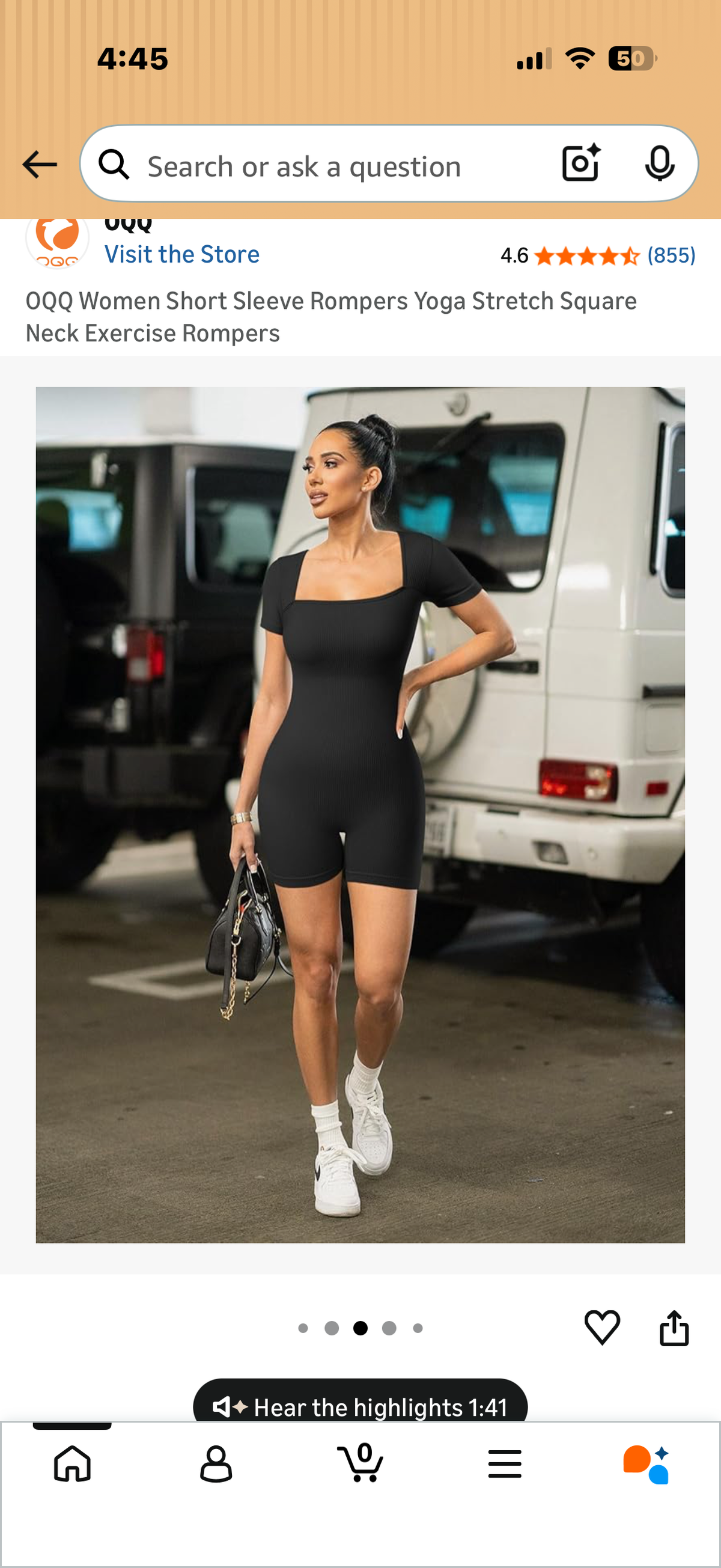 OQQ Women Short Sleeve Rompers Yoga Stretch Square Neck Exercise Rompers (Size Large)