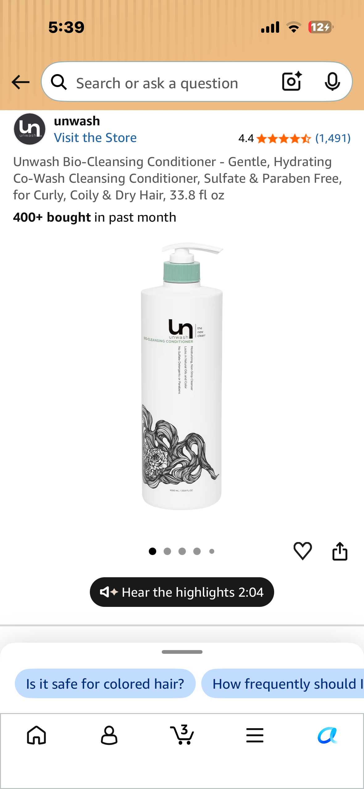 Unwash Bio-Cleansing Conditioner - Gentle, Hydrating Co-Wash Cleansing Conditioner, Sulfate & Paraben Free, for Curly, Coily & Dry Hair, 33.8 fl oz y