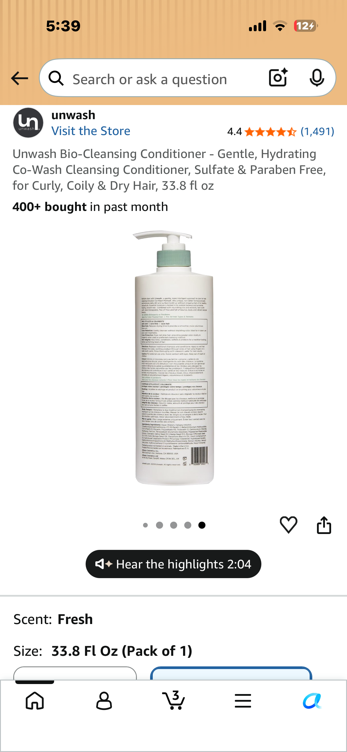 Unwash Bio-Cleansing Conditioner - Gentle, Hydrating Co-Wash Cleansing Conditioner, Sulfate & Paraben Free, for Curly, Coily & Dry Hair, 33.8 fl oz y