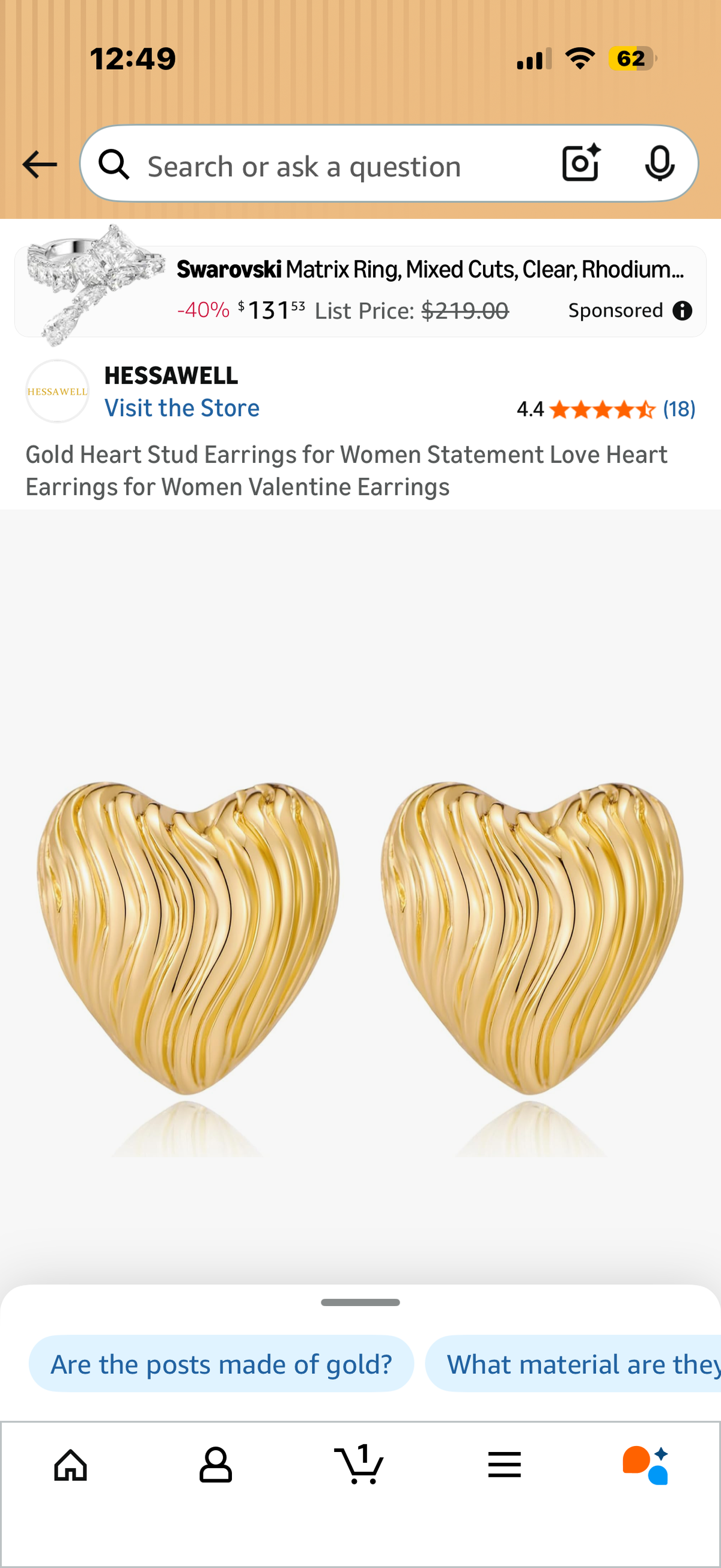 Gold Heart Stud Earrings for Women