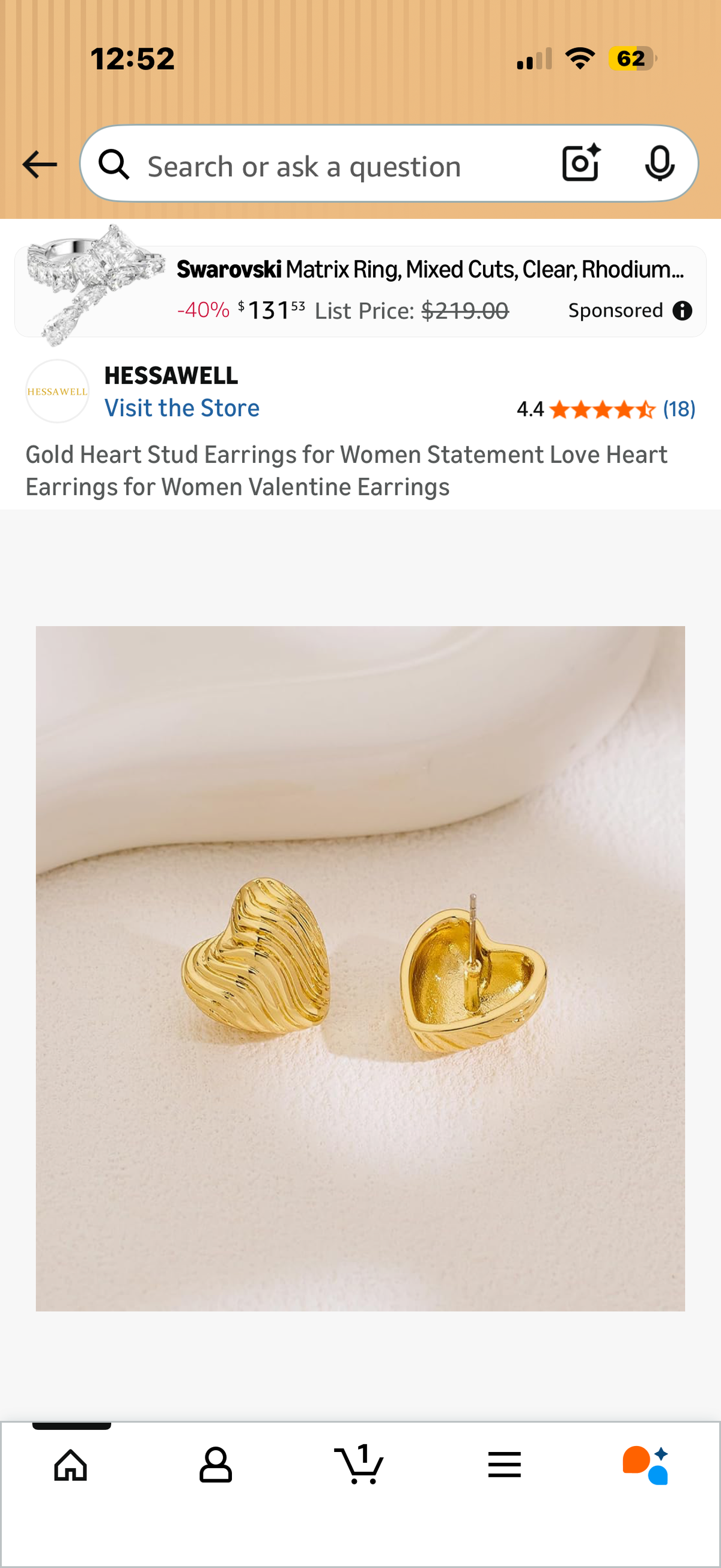 Gold Heart Stud Earrings for Women