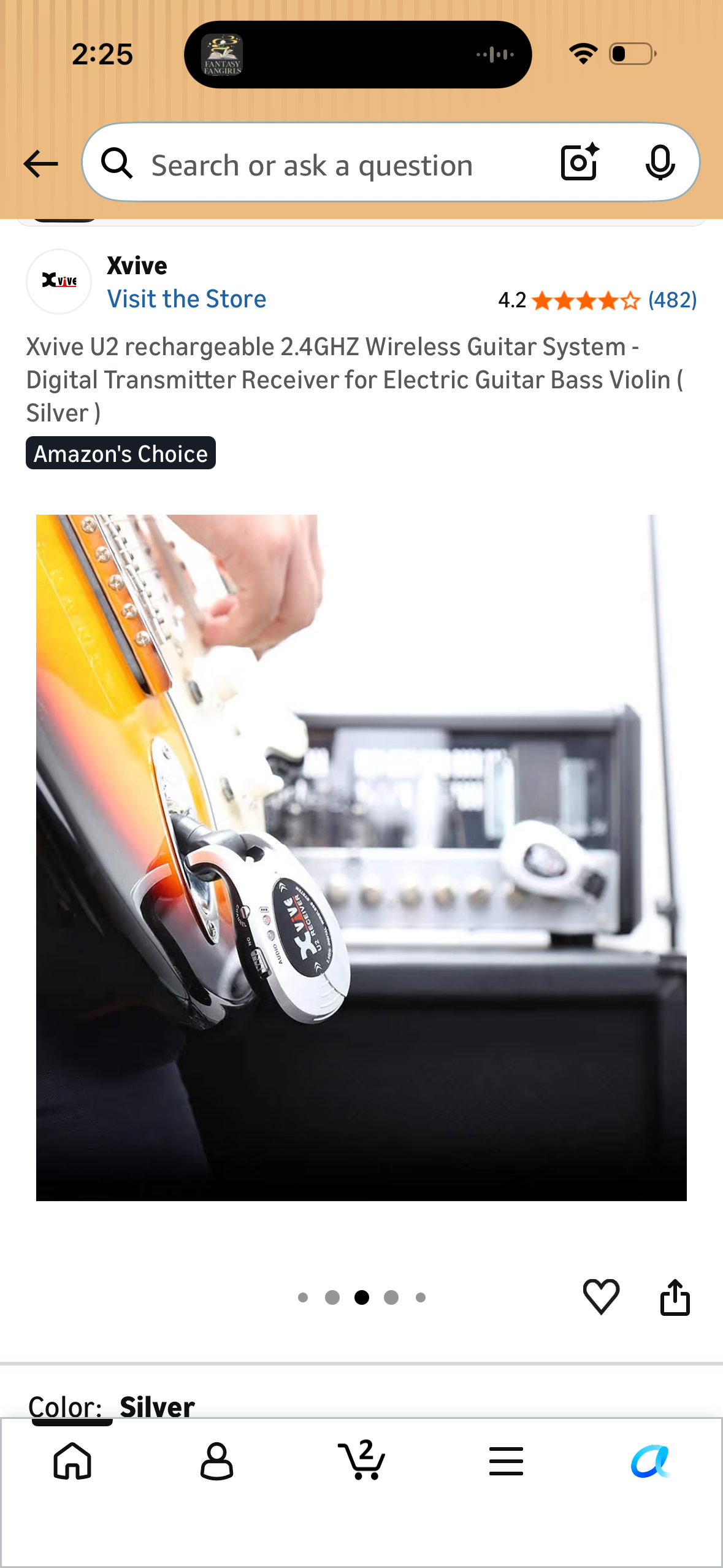 Xvive U2 rechargeable 2.4GHZ Wireless Guitar System - Digital Transmitter Receiver for Electric Guitar Bass Violin ( Silver )