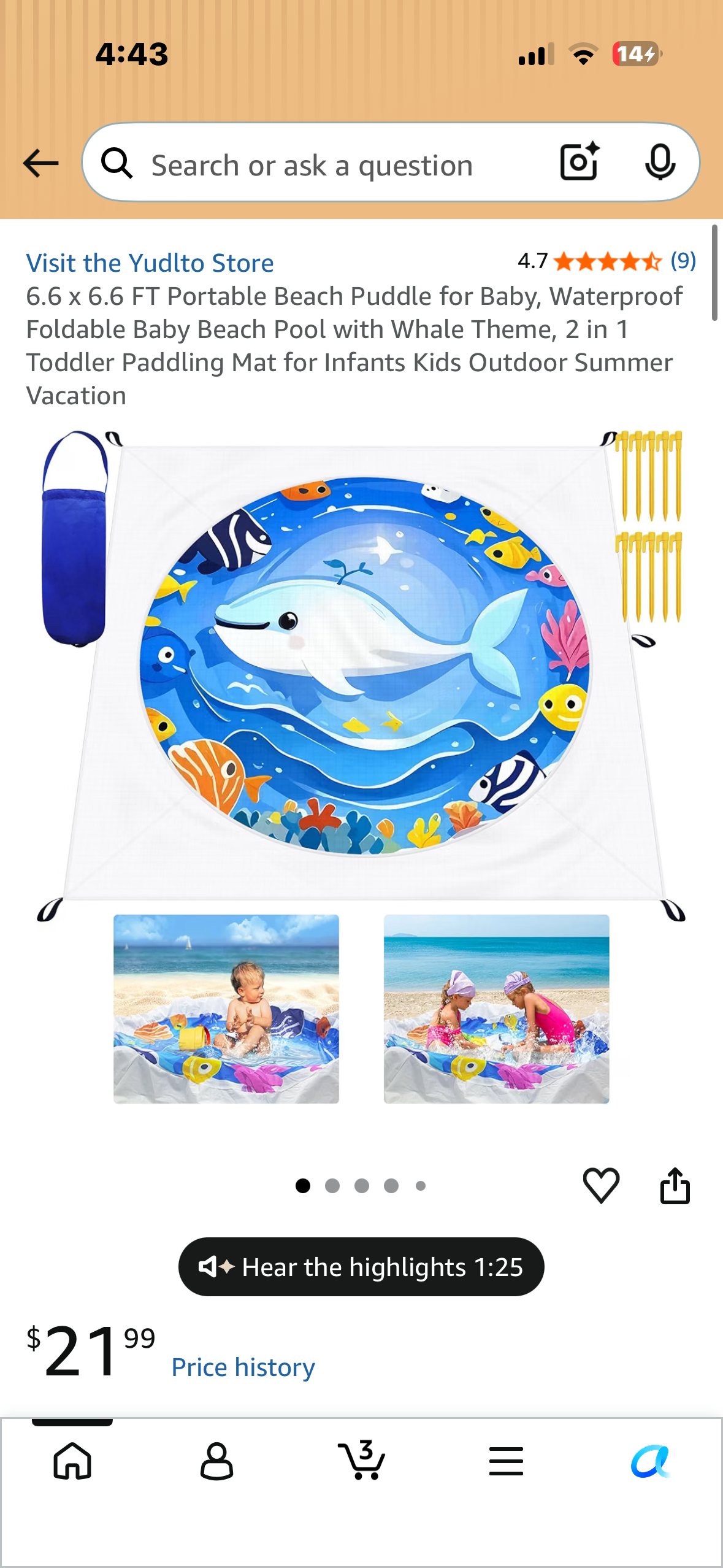 6.6 x 6.6 FT Portable Beach Puddle for Baby