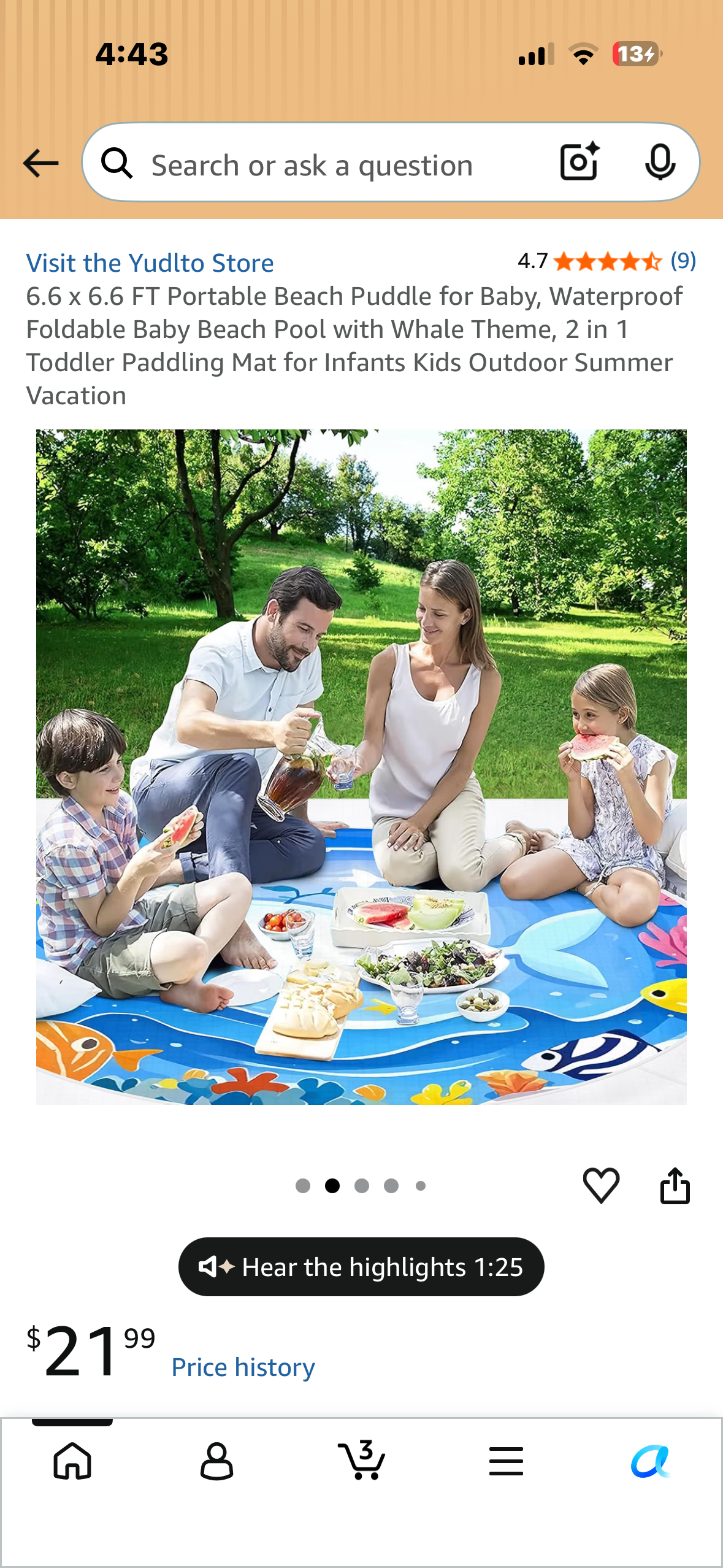 6.6 x 6.6 FT Portable Beach Puddle for Baby