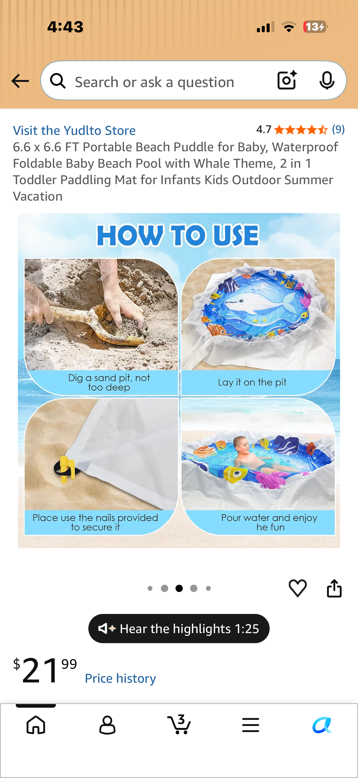 6.6 x 6.6 FT Portable Beach Puddle for Baby