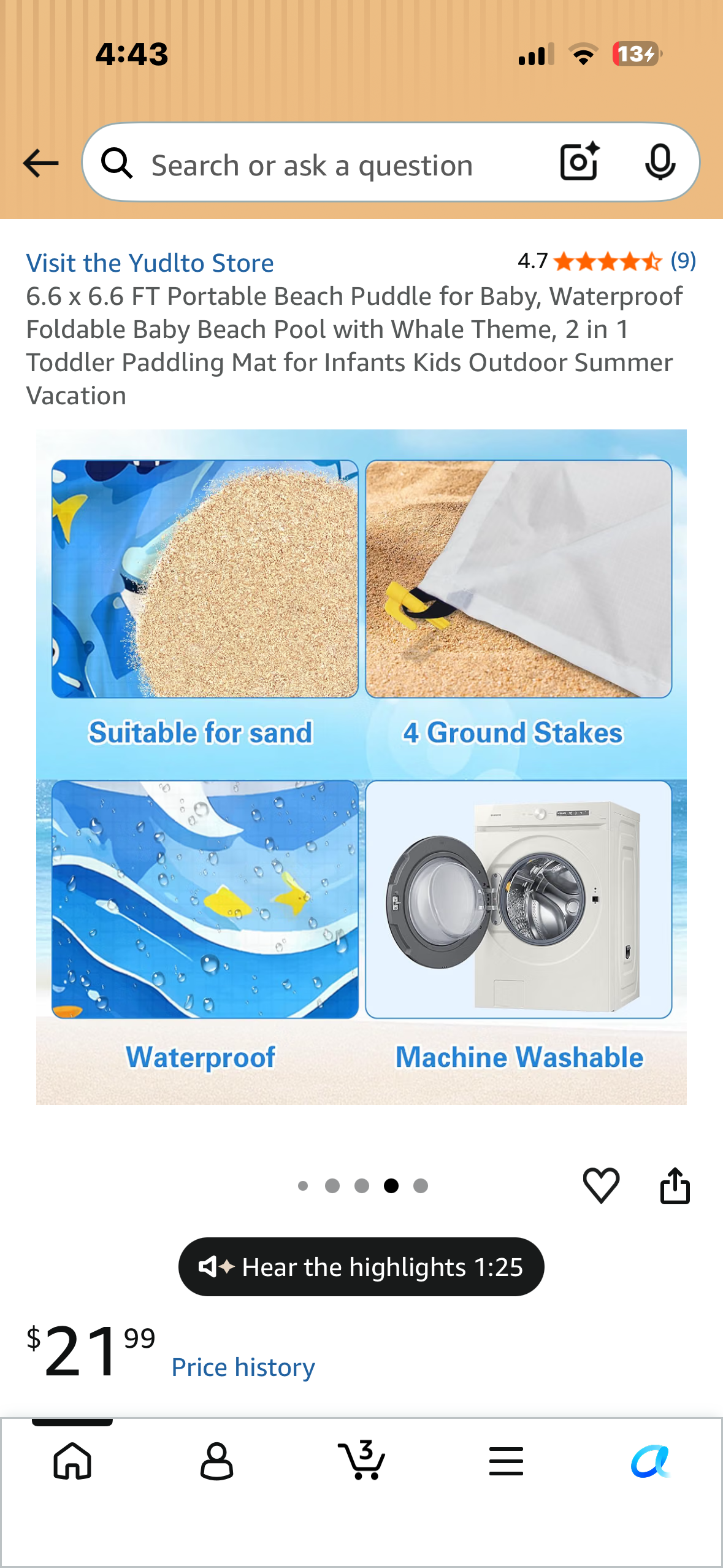 6.6 x 6.6 FT Portable Beach Puddle for Baby
