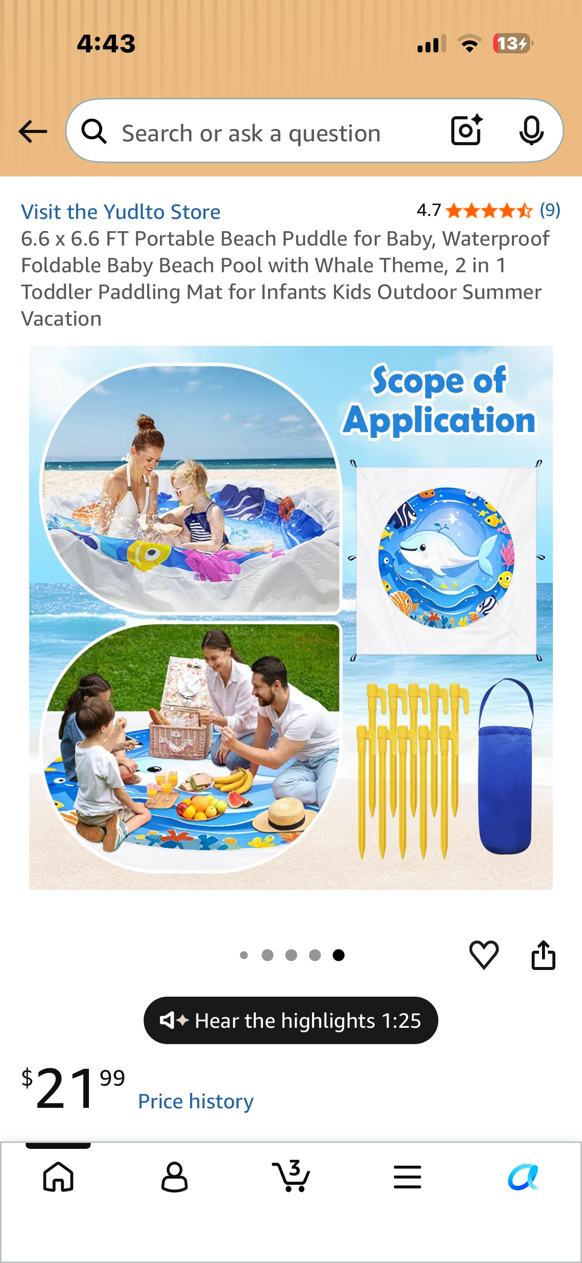 6.6 x 6.6 FT Portable Beach Puddle for Baby