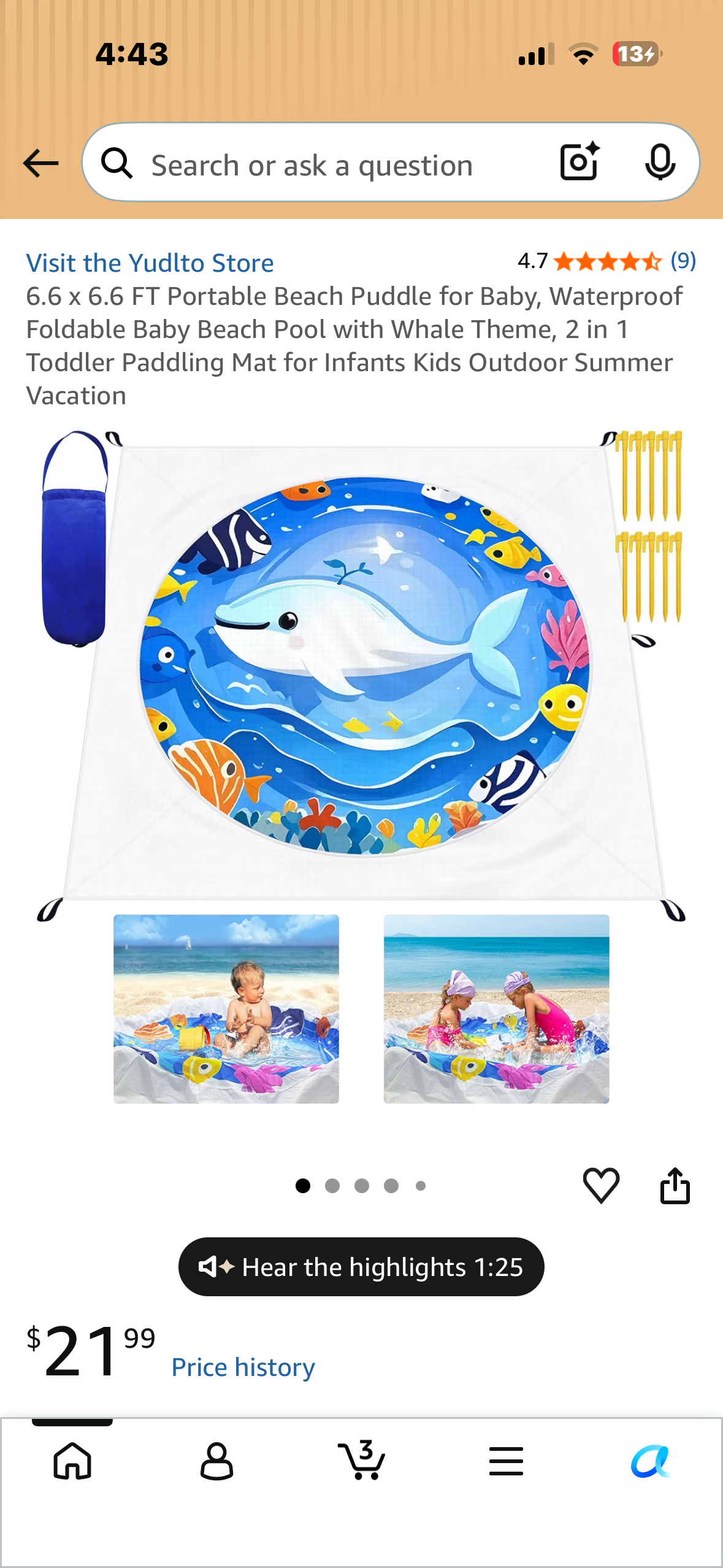 6.6 x 6.6 FT Portable Beach Puddle for Baby