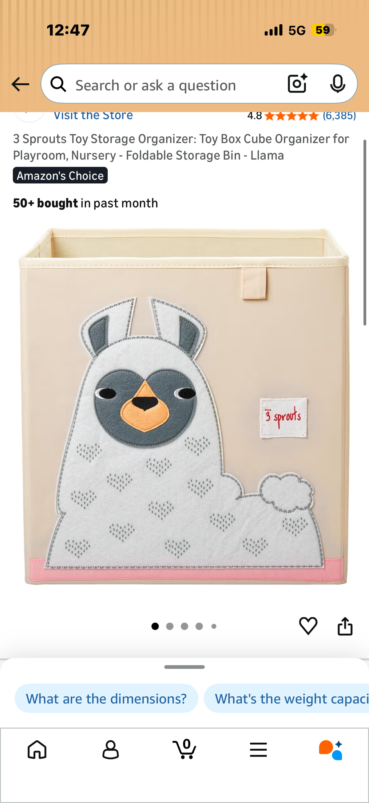 3 Sprouts Toy Storage Organizer: Toy Box Cube Organizer for Playroom, Nursery - Foldable Storage Bin - Llama