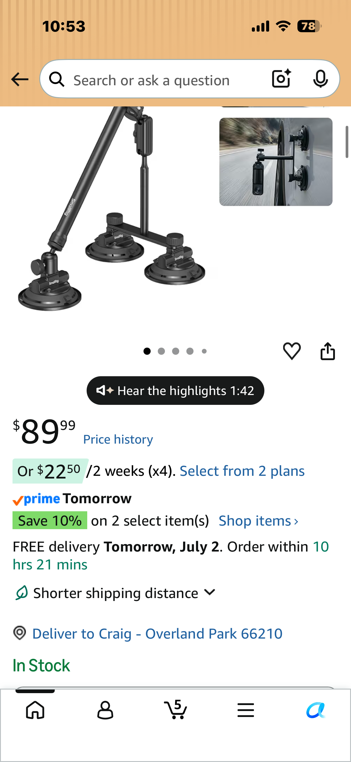 SMALLRIG Car Mount for Insta360 X5/X4/X3,  DJI OSMO 360 Camera, GoPro, Triple Suction Cup Mount Kit with 120cm/47.2" Invisible Telescopic Selfie Stick, Ball Head, Magic Arm Clamp, Adapter -5843