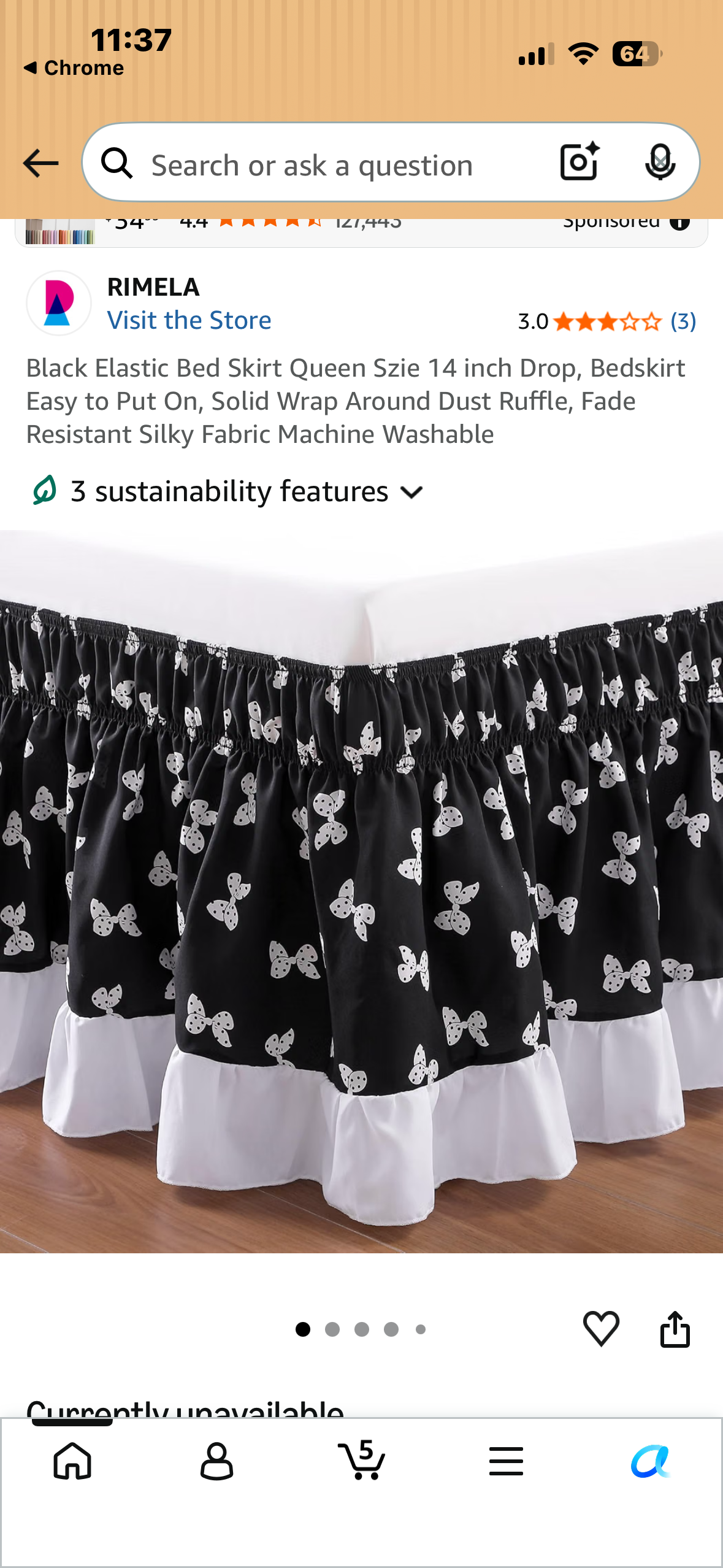 Black with Bow Tie Elastic Bed Skirt, Queen Size, 14 inch Drop Bedskirt, Easy to Put On, Wrap Around Dust Ruffle, Fade Resistant Silky Fabric Machine Washable