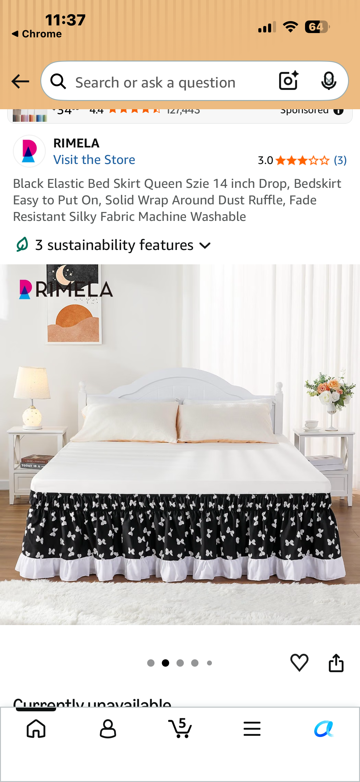 Black with Bow Tie Elastic Bed Skirt, Queen Size, 14 inch Drop Bedskirt, Easy to Put On, Wrap Around Dust Ruffle, Fade Resistant Silky Fabric Machine Washable