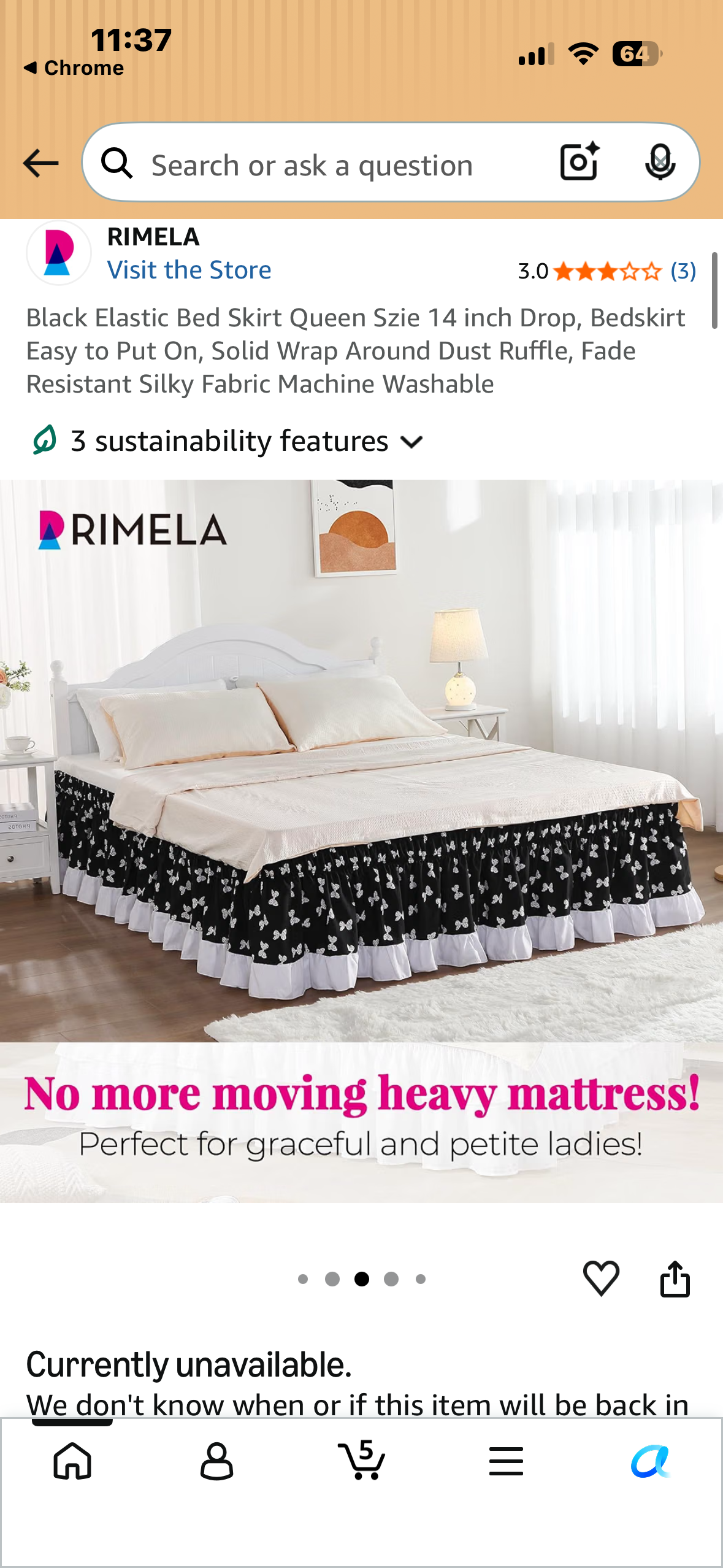 Black with Bow Tie Elastic Bed Skirt, Queen Size, 14 inch Drop Bedskirt, Easy to Put On, Wrap Around Dust Ruffle, Fade Resistant Silky Fabric Machine Washable