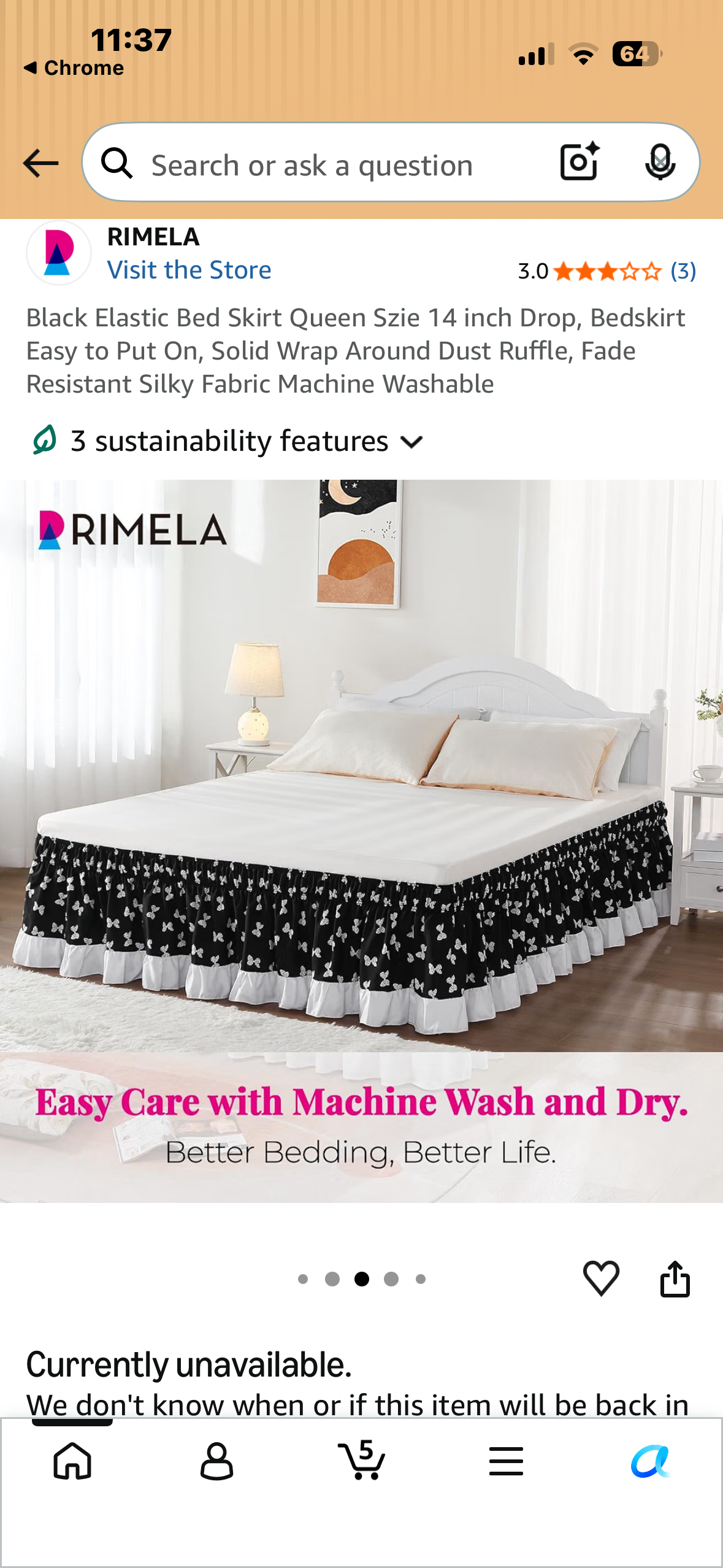 Black with Bow Tie Elastic Bed Skirt, Queen Size, 14 inch Drop Bedskirt, Easy to Put On, Wrap Around Dust Ruffle, Fade Resistant Silky Fabric Machine Washable