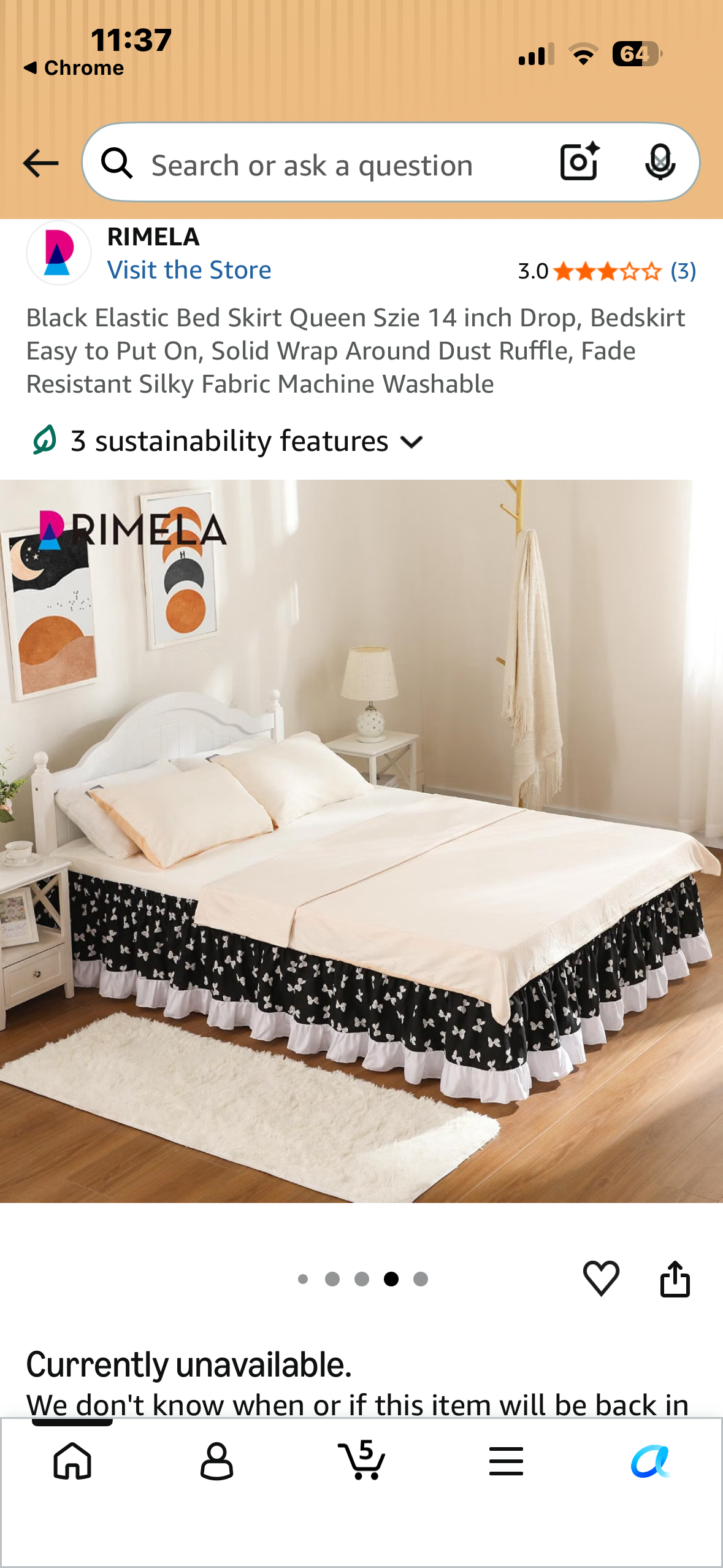 Black with Bow Tie Elastic Bed Skirt, Queen Size, 14 inch Drop Bedskirt, Easy to Put On, Wrap Around Dust Ruffle, Fade Resistant Silky Fabric Machine Washable