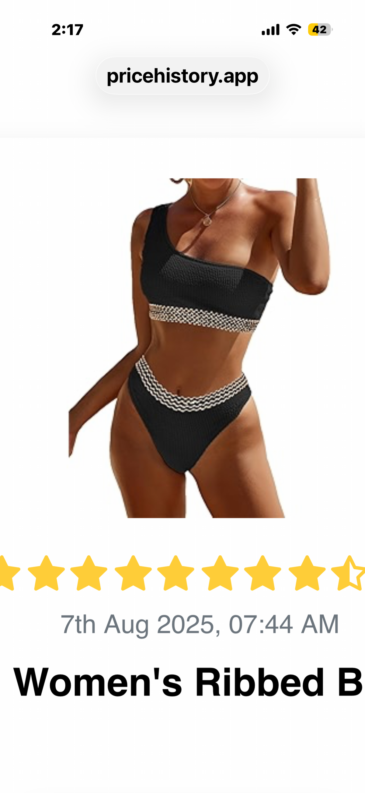 Women's Ribbed Bikini Sets One Shoulder Top withMid Waist Two Piece Bathing Suit (Size Small)