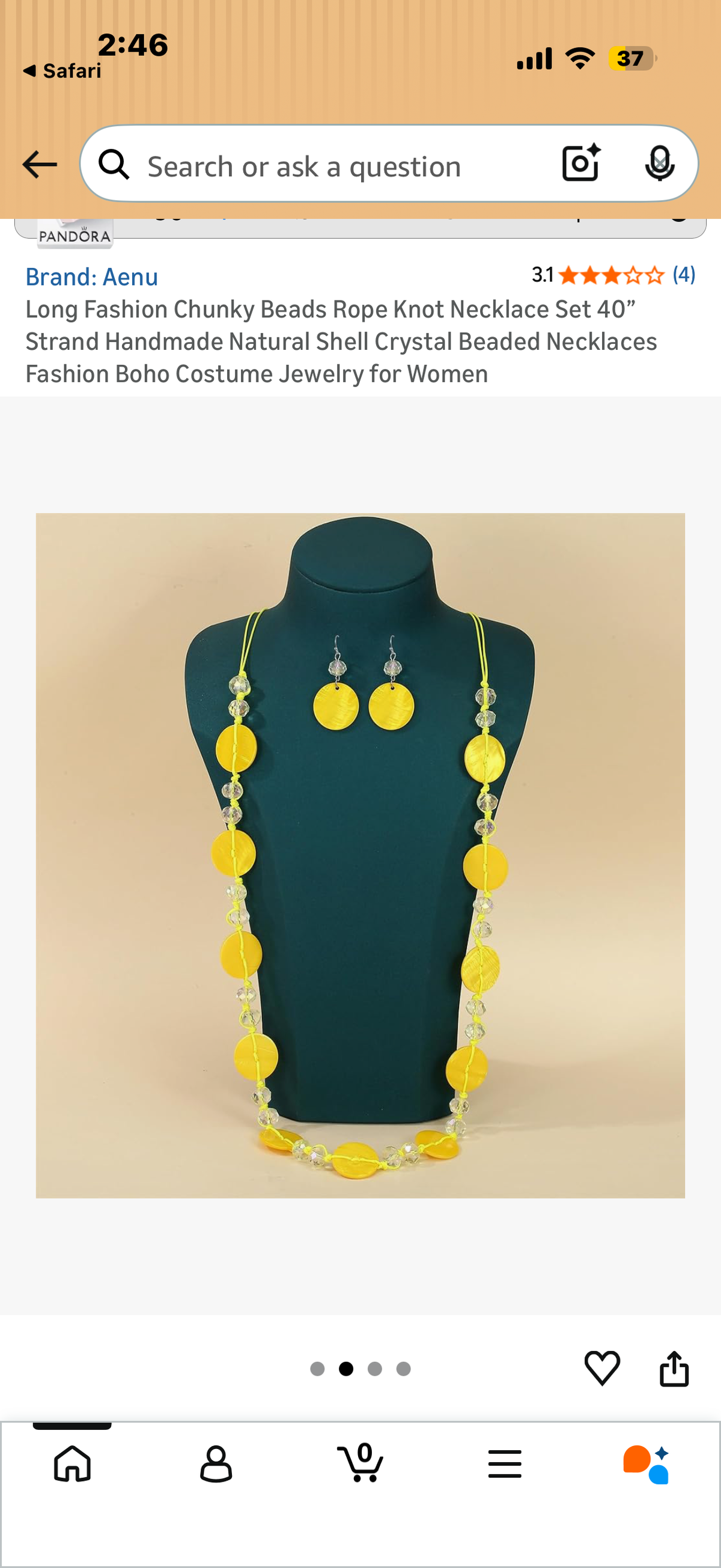 Long Fashion Chunky Beads Rope Knot Necklace Set 40” Strand Handmade Natural Shell Crystal Beaded Necklaces Fashion Boho Costume Jewelry for Women Yellow, Green and Blue
