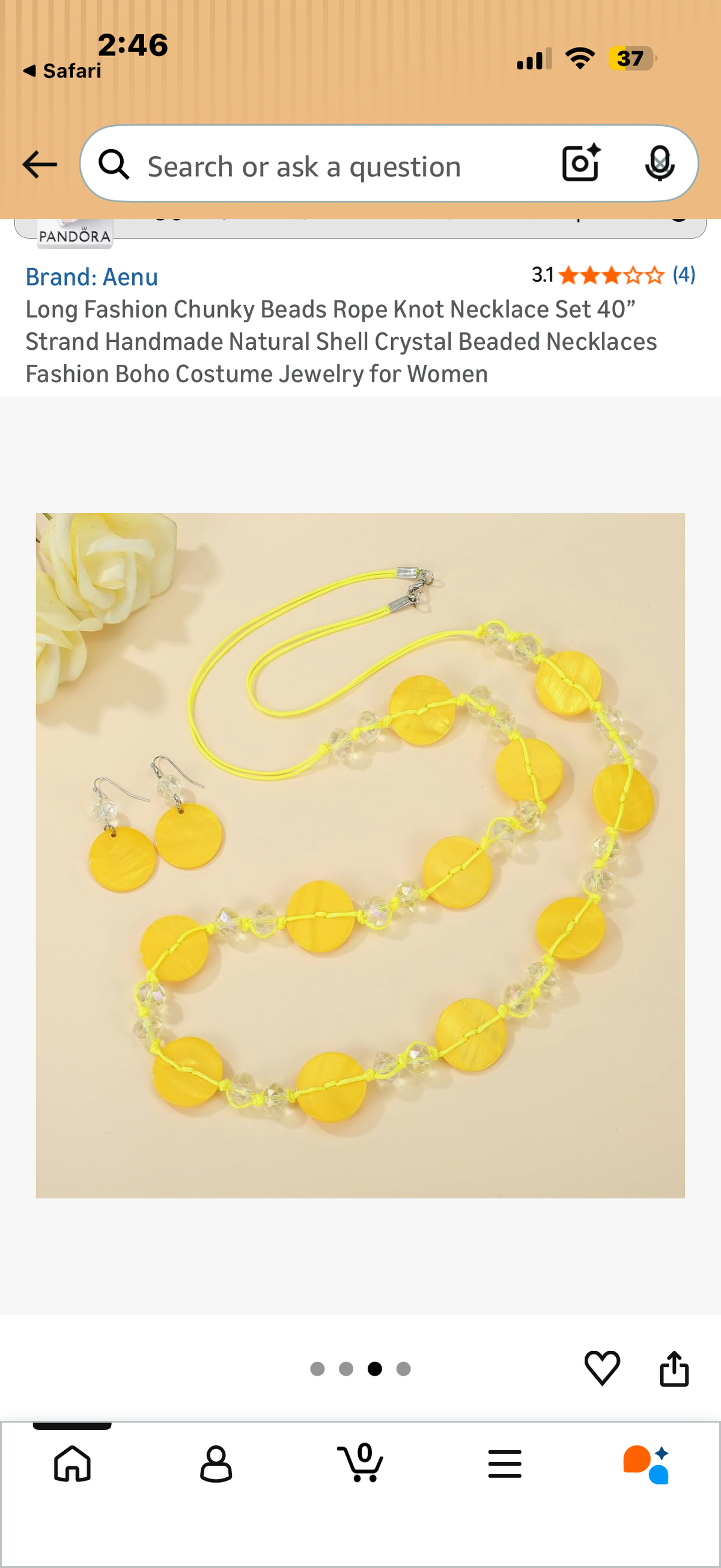 Long Fashion Chunky Beads Rope Knot Necklace Set 40” Strand Handmade Natural Shell Crystal Beaded Necklaces Fashion Boho Costume Jewelry for Women Yellow, Green and Blue