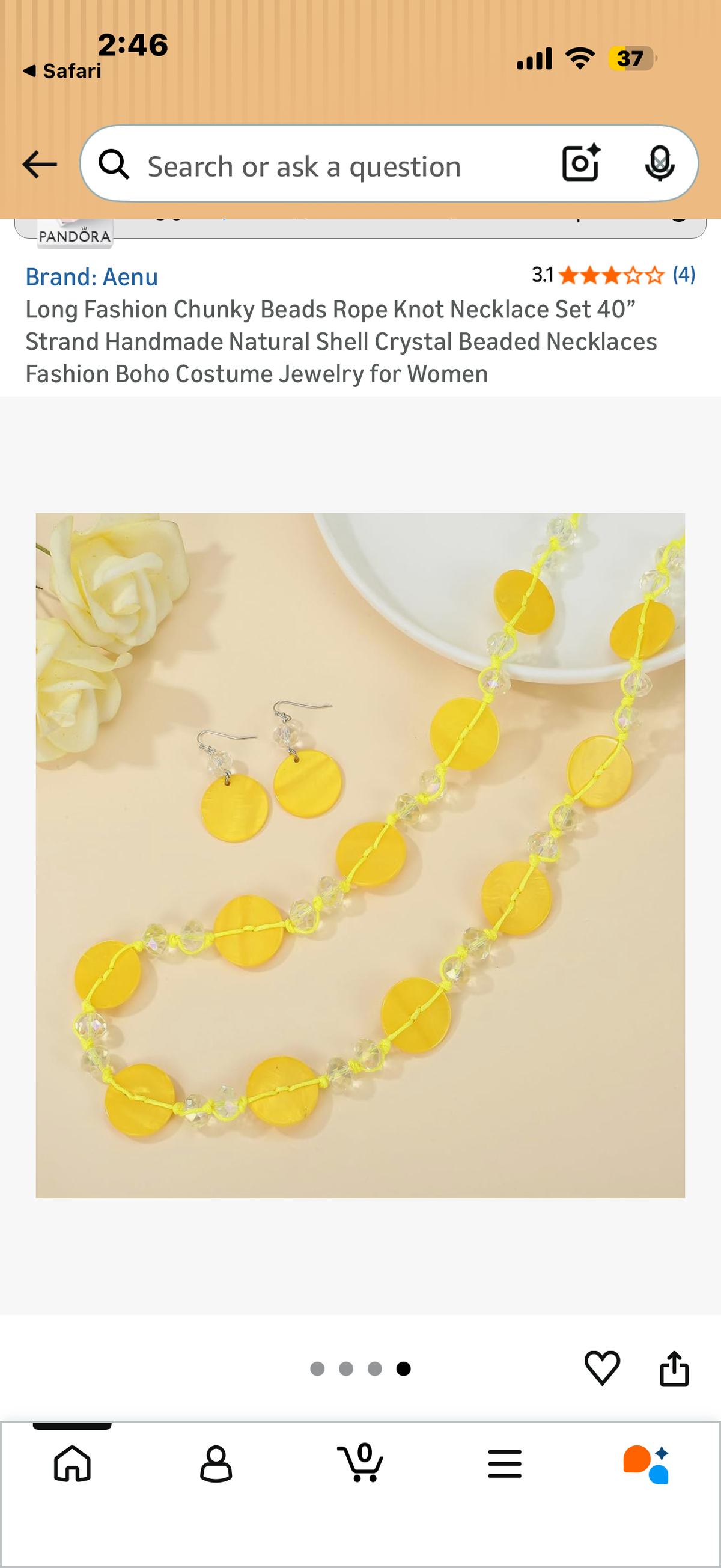 Long Fashion Chunky Beads Rope Knot Necklace Set 40” Strand Handmade Natural Shell Crystal Beaded Necklaces Fashion Boho Costume Jewelry for Women Yellow, Green and Blue