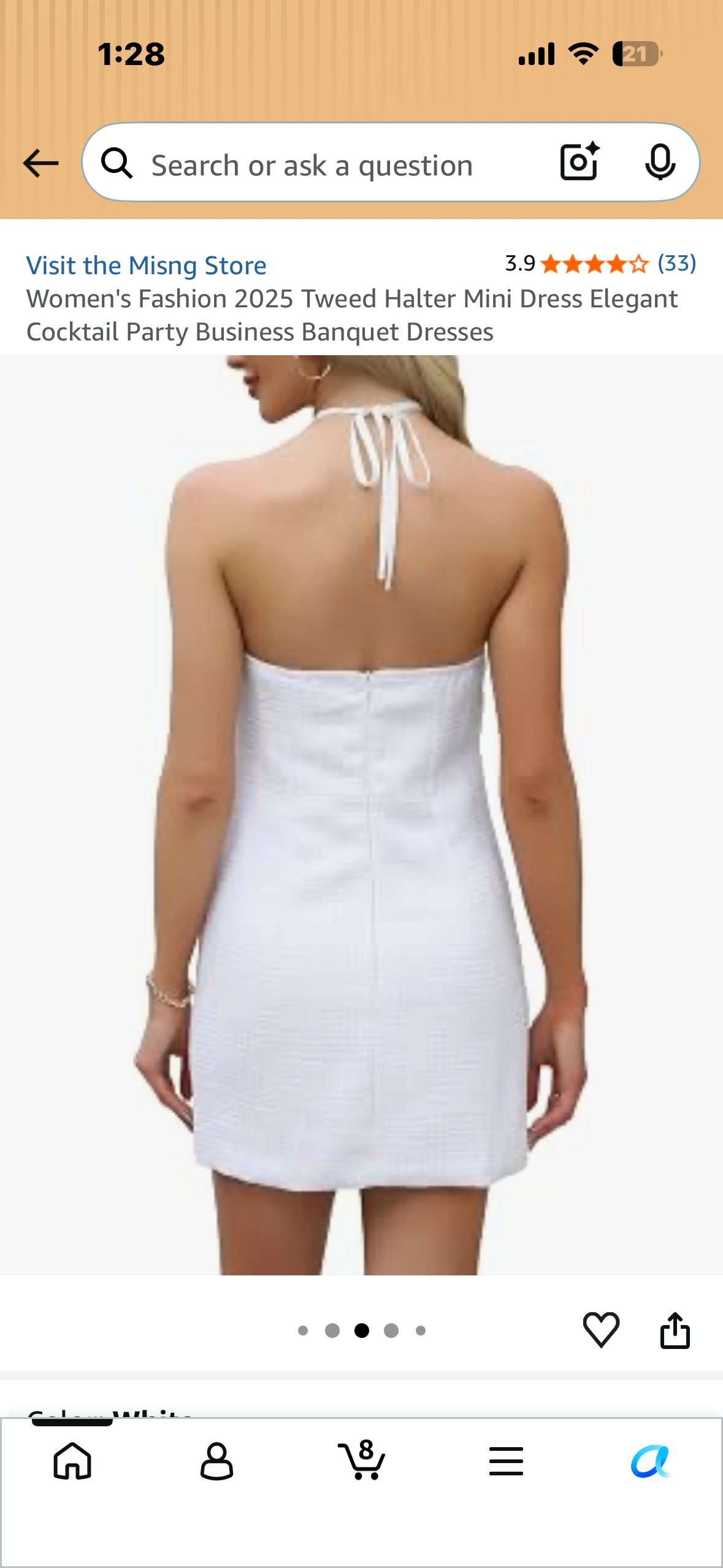 Women's Tweed Halter Fashion Mini Dress, Elegant Cocktail Party, Business, Banquet Dress (Size Small)