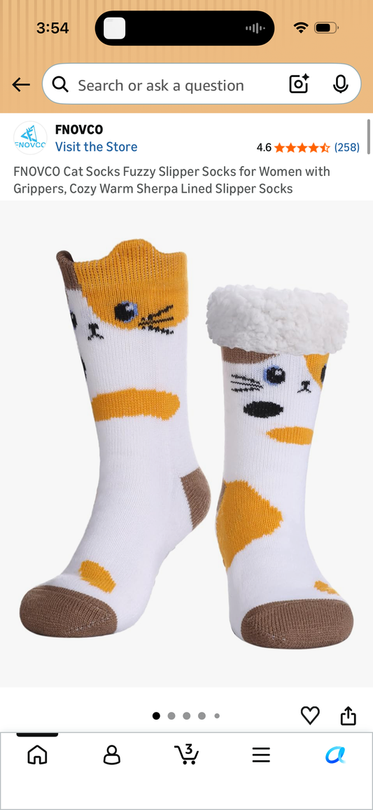 FNOVCO Cat Socks Fuzzy Slipper Socks for Women with Grippers, Cozy Warm Sherpa Lined Slipper Socks (Size US 9-12 Women’s)