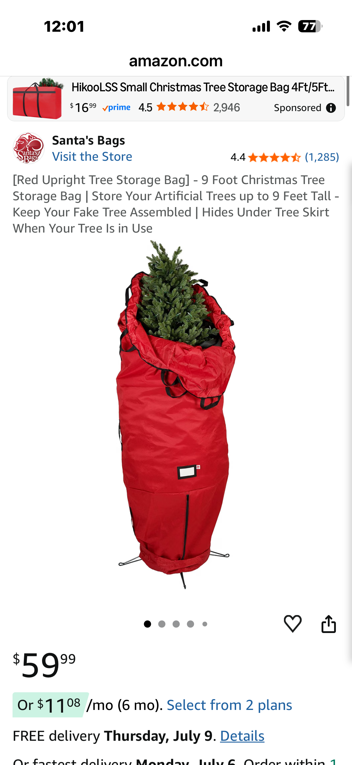 Red Upright Tree Storage Bag- 9 Foot Christmas Tree Storage Bag, Store Your Artificial Tree up to 9 Feet Tall, Hides Under Tree Skirt When Your Tree Is in Use