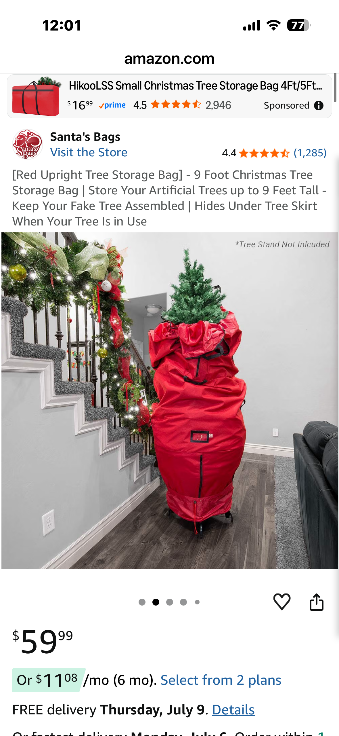Red Upright Tree Storage Bag- 9 Foot Christmas Tree Storage Bag, Store Your Artificial Tree up to 9 Feet Tall, Hides Under Tree Skirt When Your Tree Is in Use