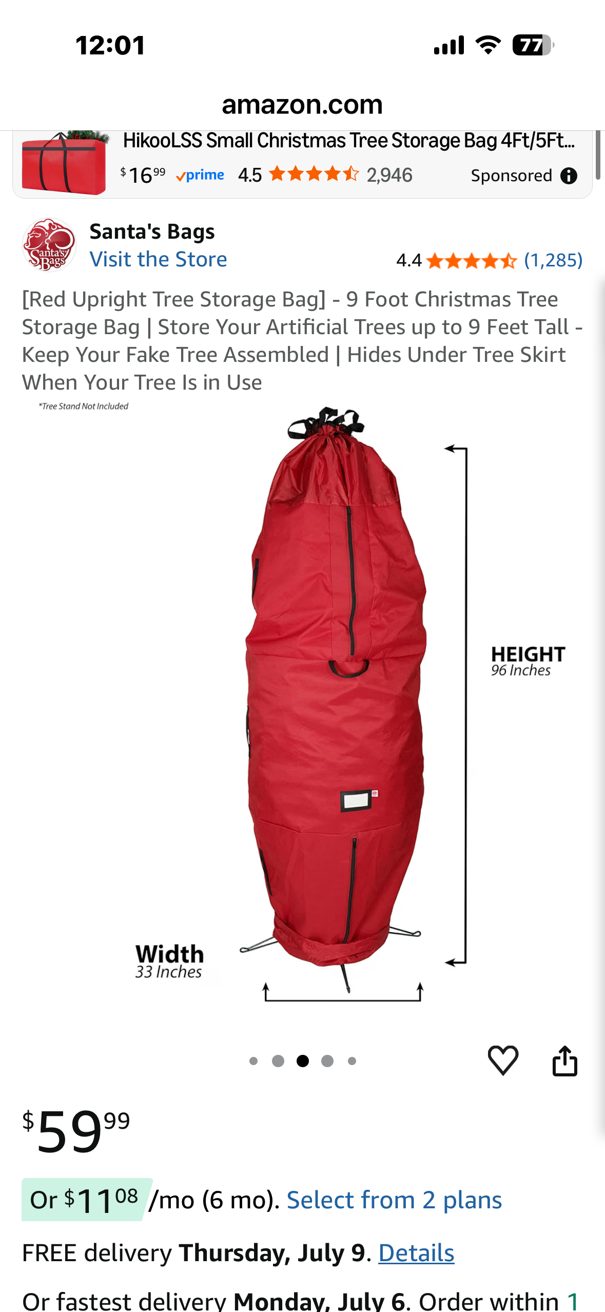 Red Upright Tree Storage Bag- 9 Foot Christmas Tree Storage Bag, Store Your Artificial Tree up to 9 Feet Tall, Hides Under Tree Skirt When Your Tree Is in Use