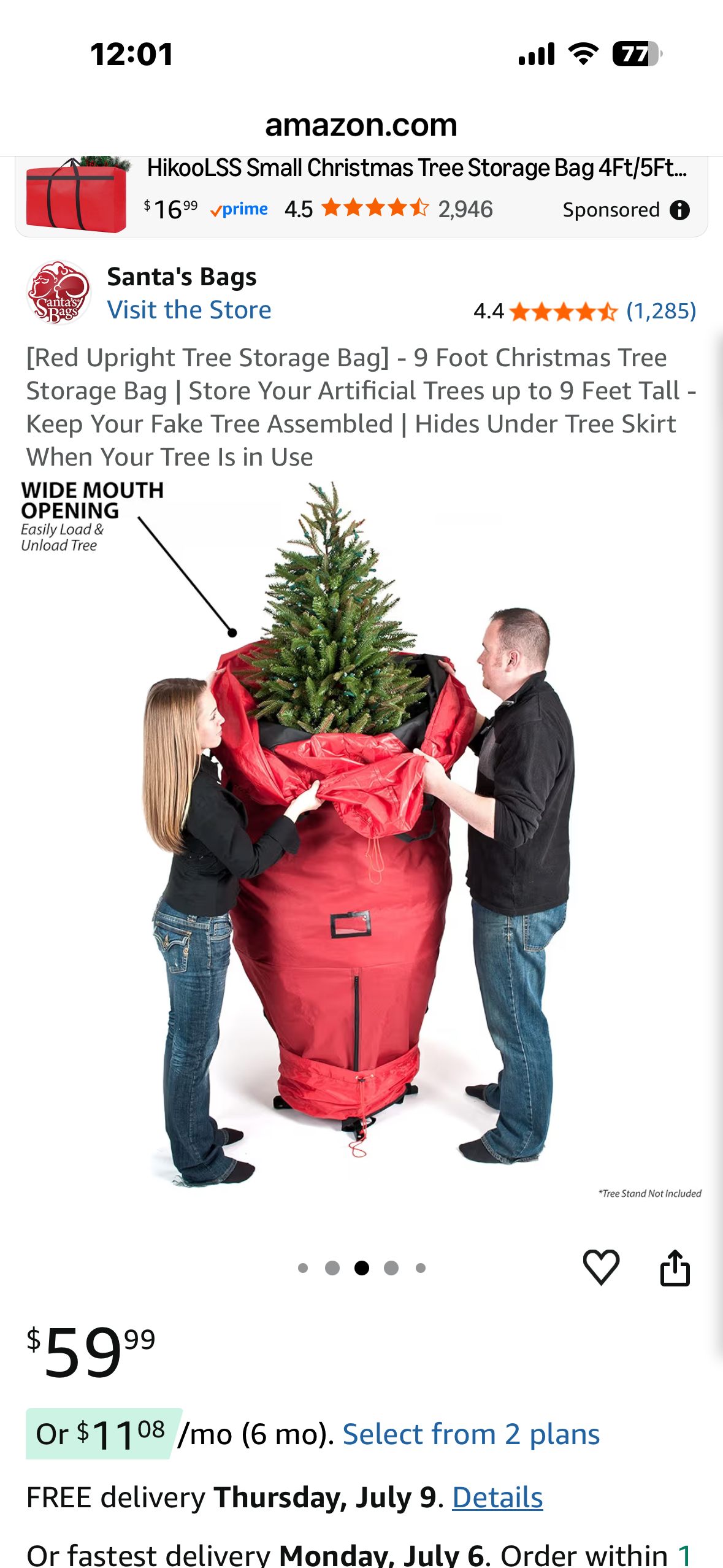Red Upright Tree Storage Bag- 9 Foot Christmas Tree Storage Bag, Store Your Artificial Tree up to 9 Feet Tall, Hides Under Tree Skirt When Your Tree Is in Use