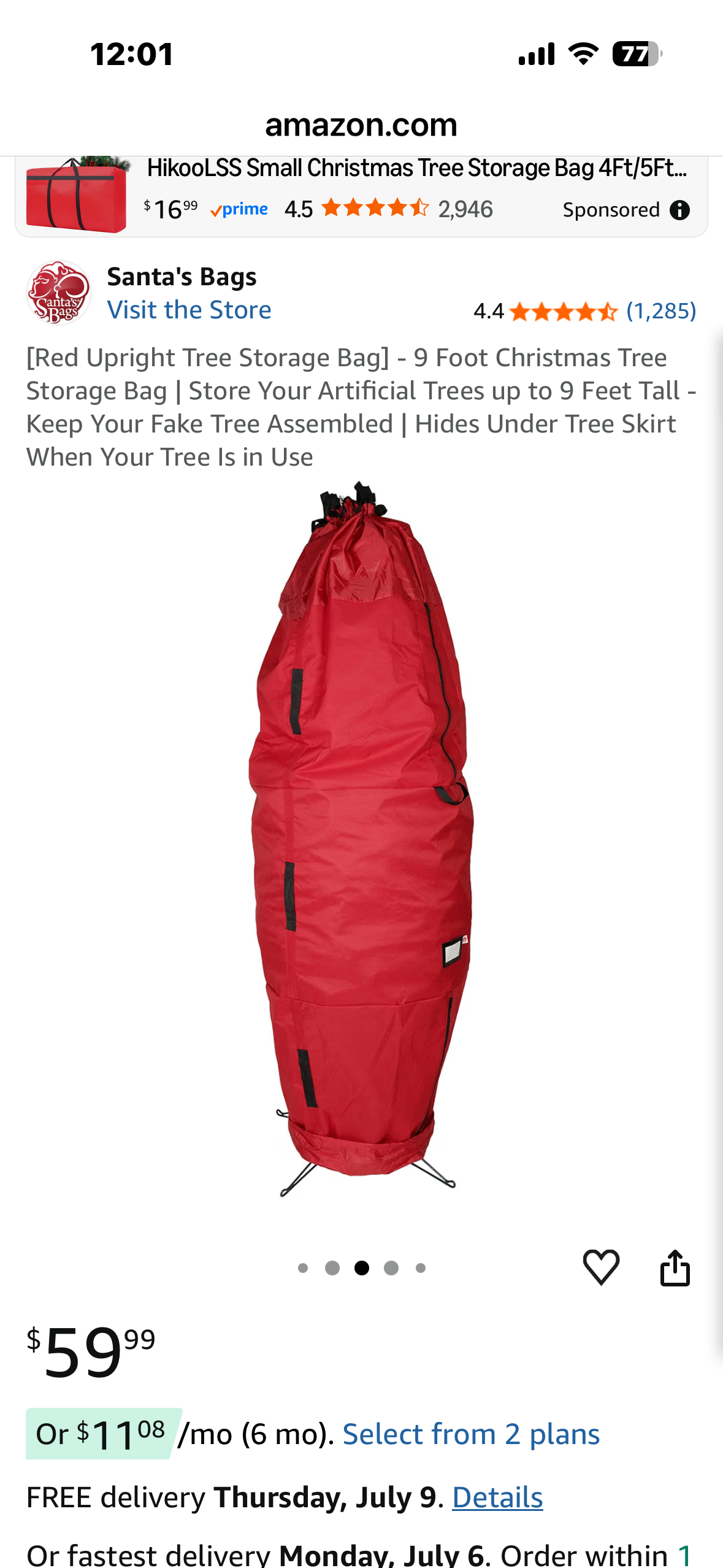 Red Upright Tree Storage Bag- 9 Foot Christmas Tree Storage Bag, Store Your Artificial Tree up to 9 Feet Tall, Hides Under Tree Skirt When Your Tree Is in Use