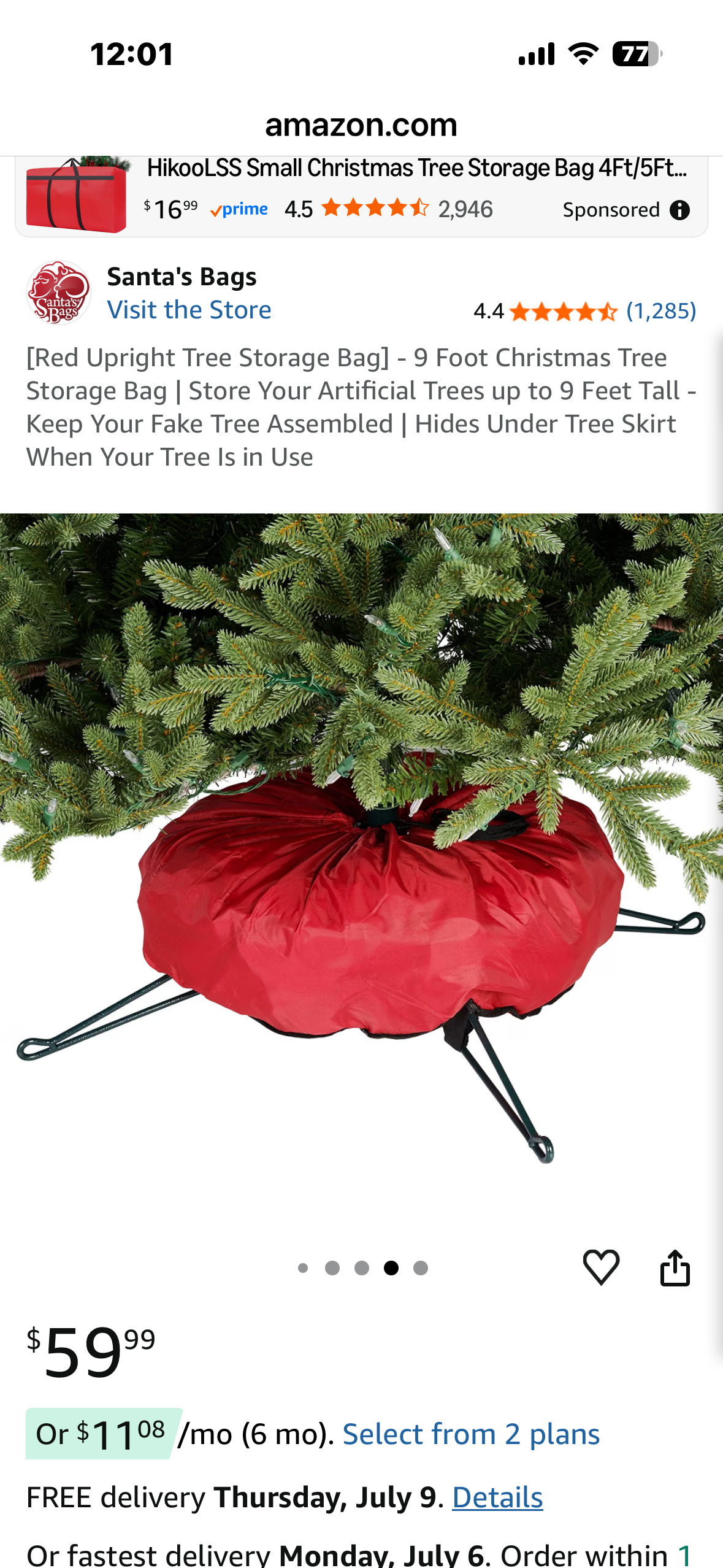 Red Upright Tree Storage Bag- 9 Foot Christmas Tree Storage Bag, Store Your Artificial Tree up to 9 Feet Tall, Hides Under Tree Skirt When Your Tree Is in Use
