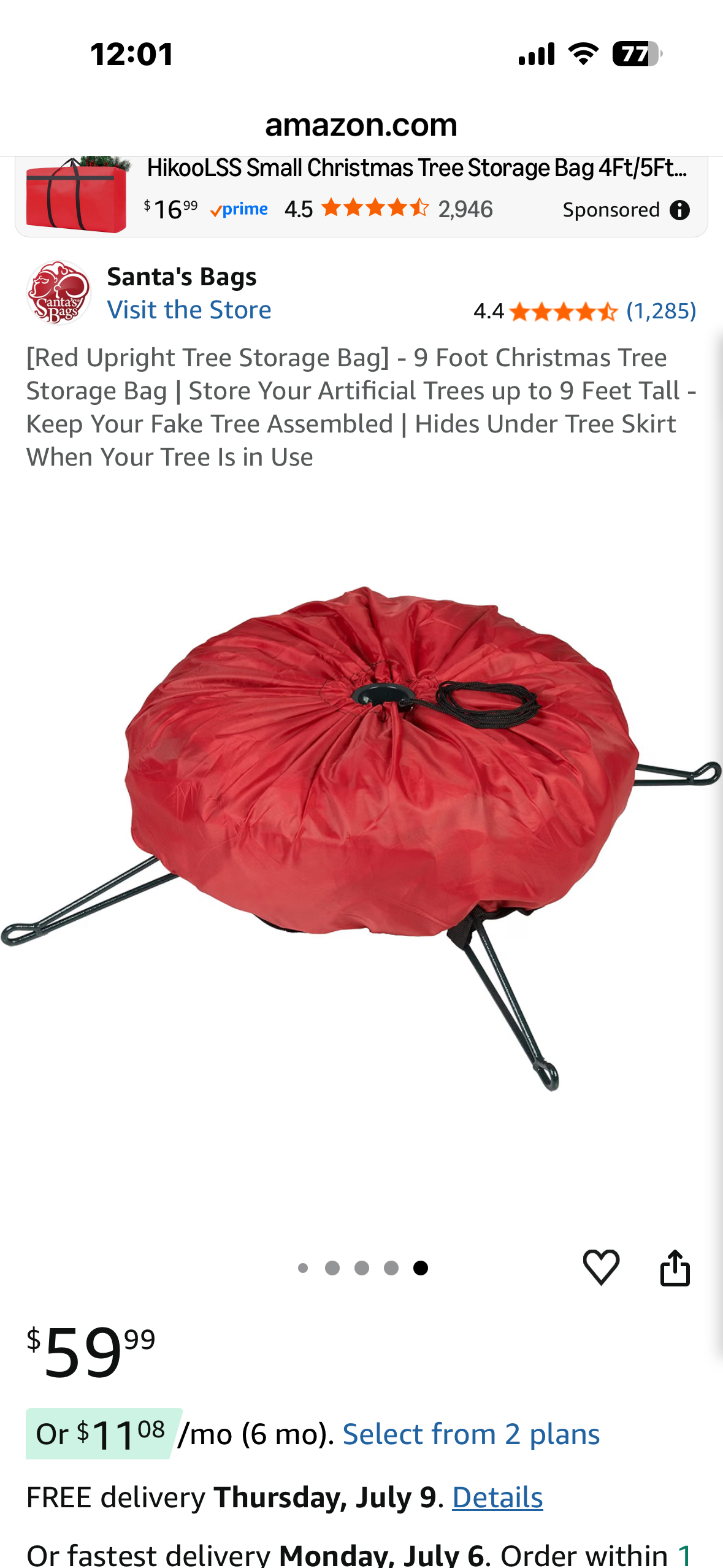 Red Upright Tree Storage Bag- 9 Foot Christmas Tree Storage Bag, Store Your Artificial Tree up to 9 Feet Tall, Hides Under Tree Skirt When Your Tree Is in Use