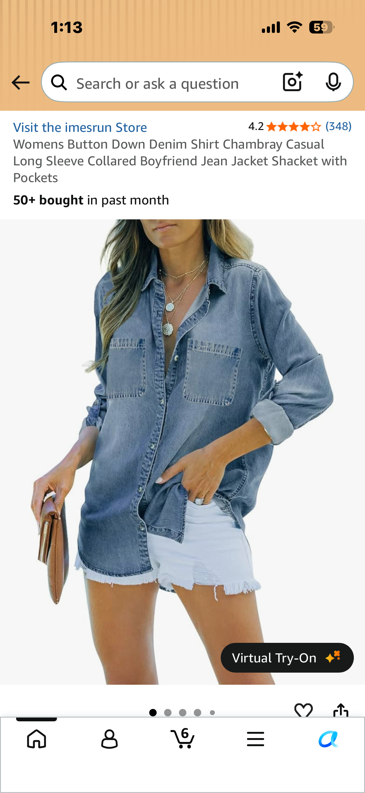 Womens Button Down Denim Shirt Chambray Casual Long Sleeve Collared Boyfriend Jean Jacket Shacket with Pockets (Size 1X)