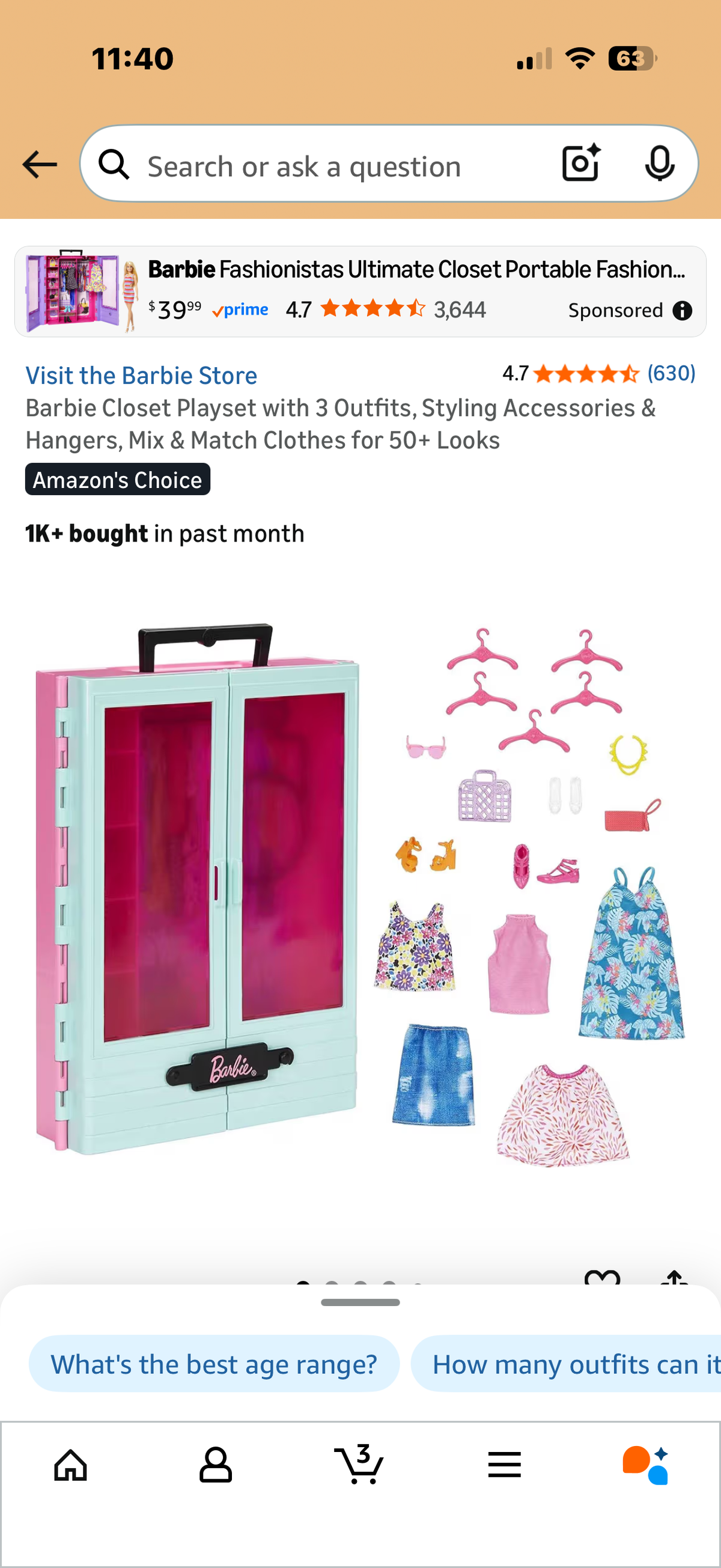 Pink Closet Playset with 3 Outfits, Styling Accessories & Hangers, Mix & Match Clothes for 50+ Looks
