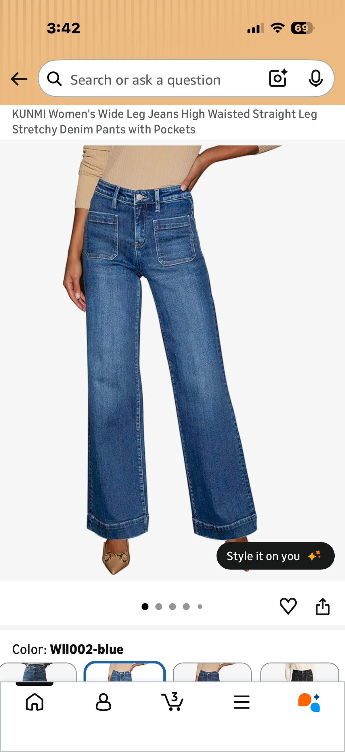 KUNMI Women's Wide Leg Jeans High Waisted Straight Leg Stretchy Denim Pants with Pockets (Size 6)