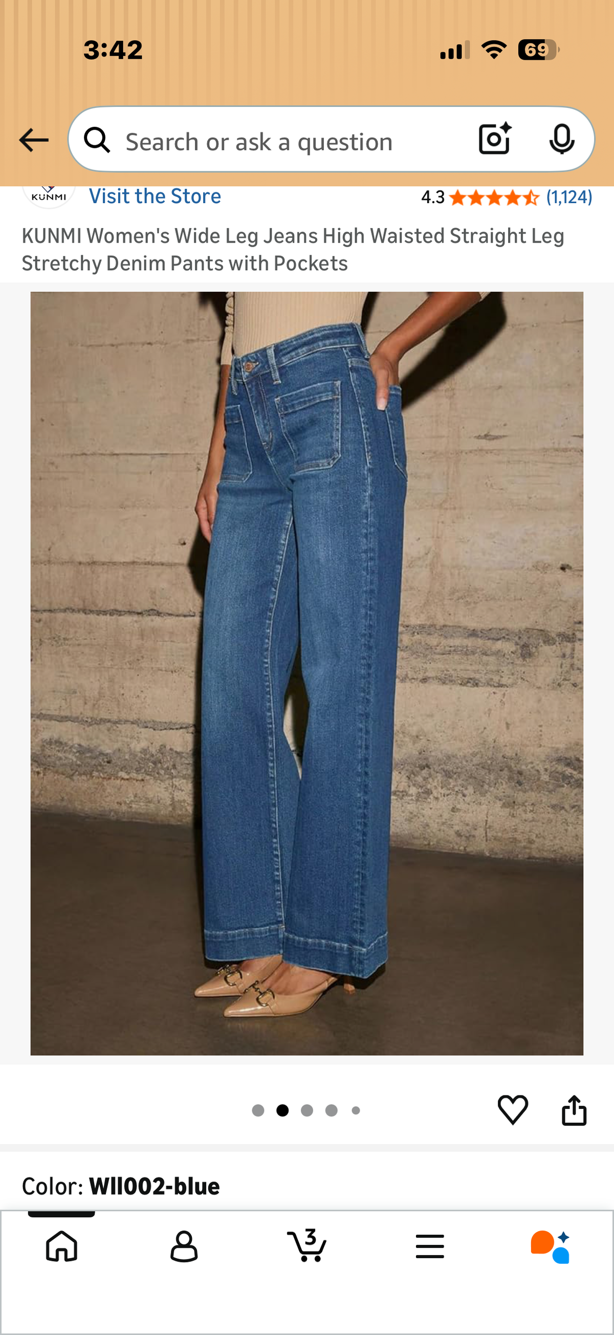 KUNMI Women's Wide Leg Jeans High Waisted Straight Leg Stretchy Denim Pants with Pockets (Size 6)