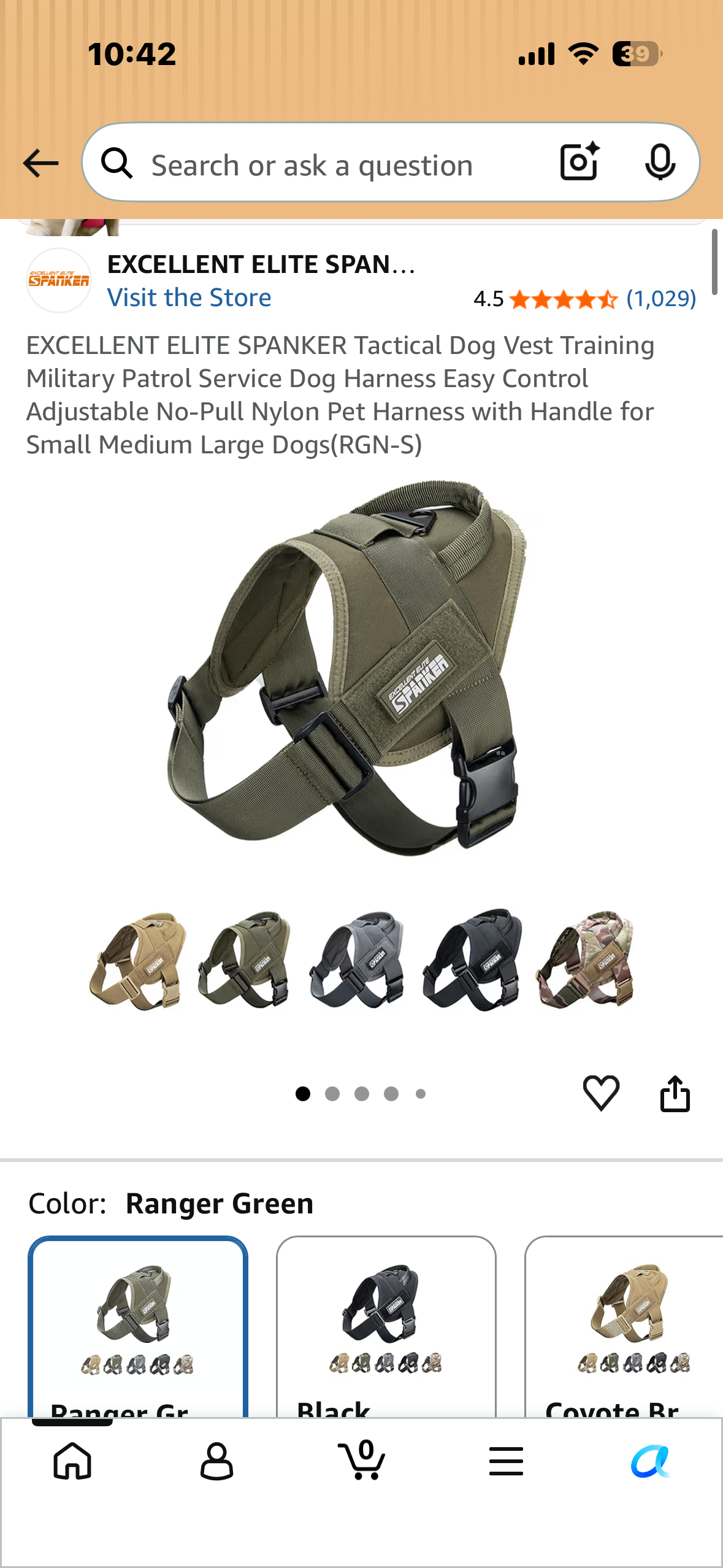 EXCELLENT ELITE SPANKER Tactical Military Dog Harness Adjustable No-Pull Military Patrol Service Dog Harness Training Hunting Vest with Handle(RGN-S) (Size Small)