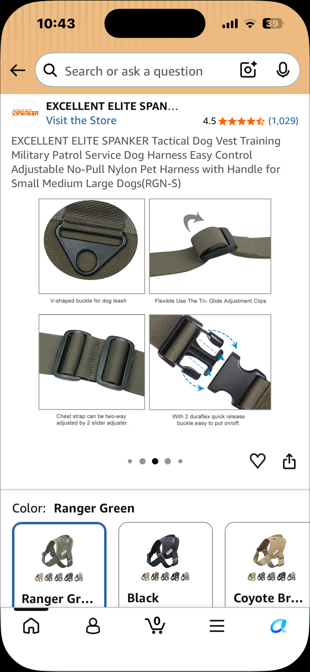 EXCELLENT ELITE SPANKER Tactical Military Dog Harness Adjustable No-Pull Military Patrol Service Dog Harness Training Hunting Vest with Handle(RGN-S) (Size Small)