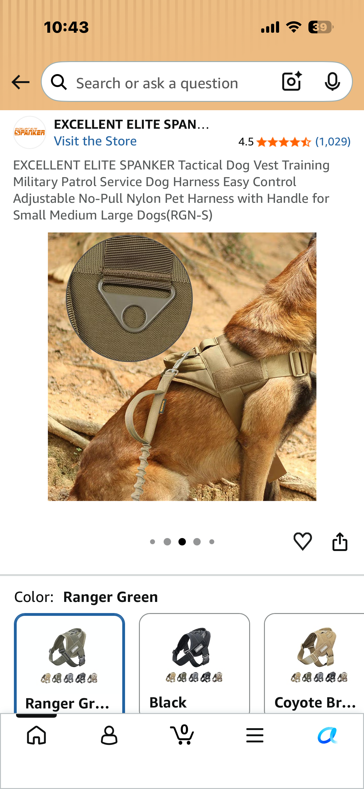EXCELLENT ELITE SPANKER Tactical Military Dog Harness Adjustable No-Pull Military Patrol Service Dog Harness Training Hunting Vest with Handle(RGN-S) (Size Small)
