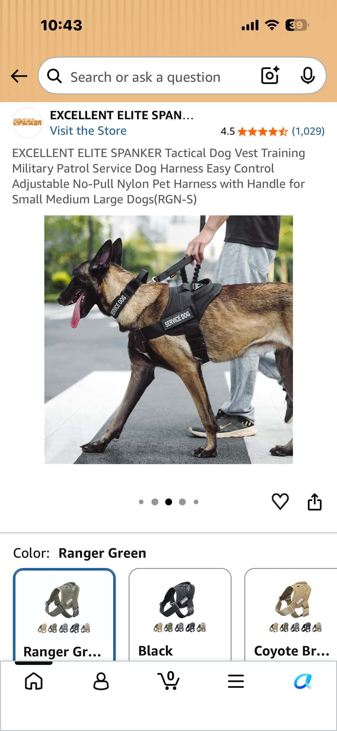 EXCELLENT ELITE SPANKER Tactical Military Dog Harness Adjustable No-Pull Military Patrol Service Dog Harness Training Hunting Vest with Handle(RGN-S) (Size Small)