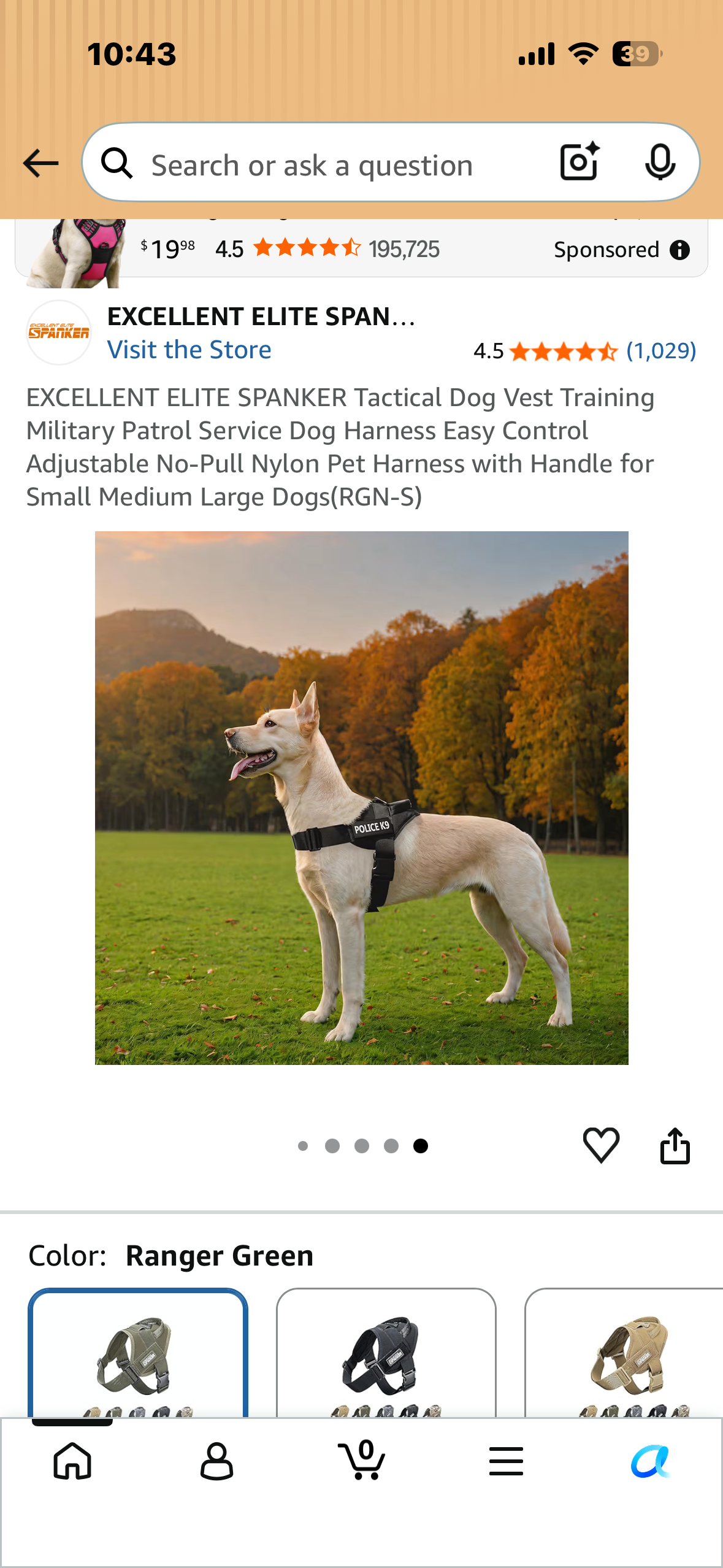 EXCELLENT ELITE SPANKER Tactical Military Dog Harness Adjustable No-Pull Military Patrol Service Dog Harness Training Hunting Vest with Handle(RGN-S) (Size Small)