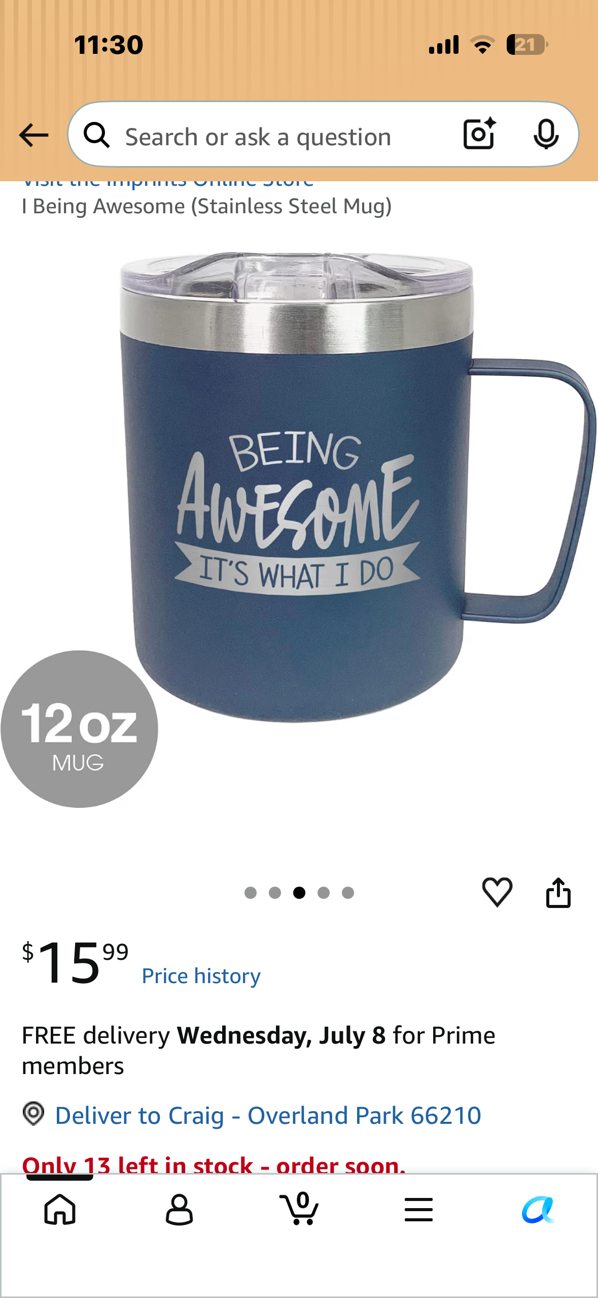 Being Awesome Its What I Do Mug / One 12 Ounce Navy Blue Engraved To Go Stainless Steel Coffee Mug With Lid