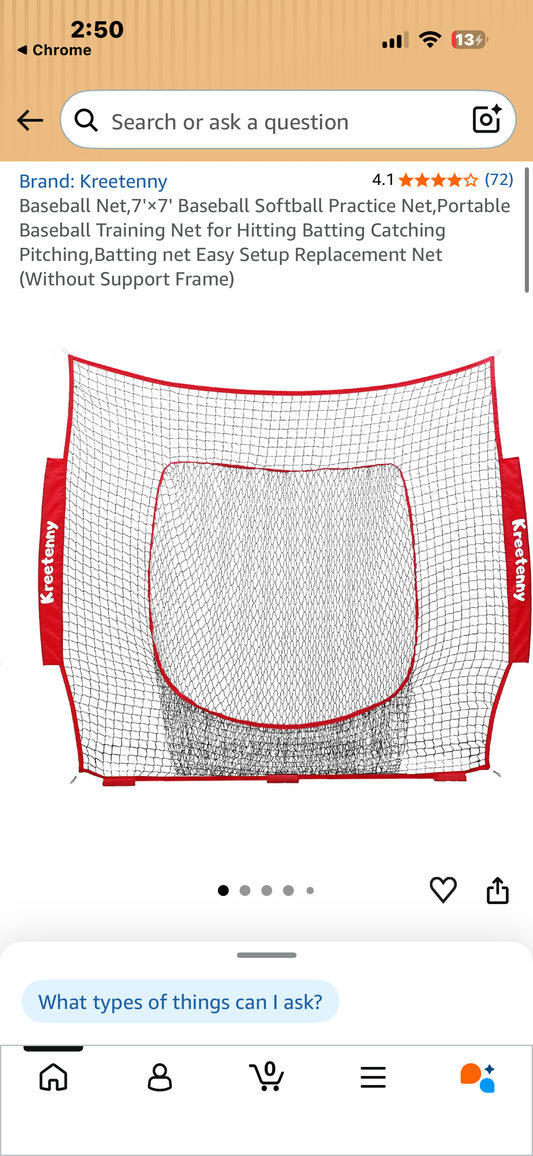 Baseball Net,7'×7' Baseball Softball Practice Net,Portable Baseball Training Net for Hitting Batting Catching Pitching,Batting net Easy Setup Replacement Net (Without Support Frame)